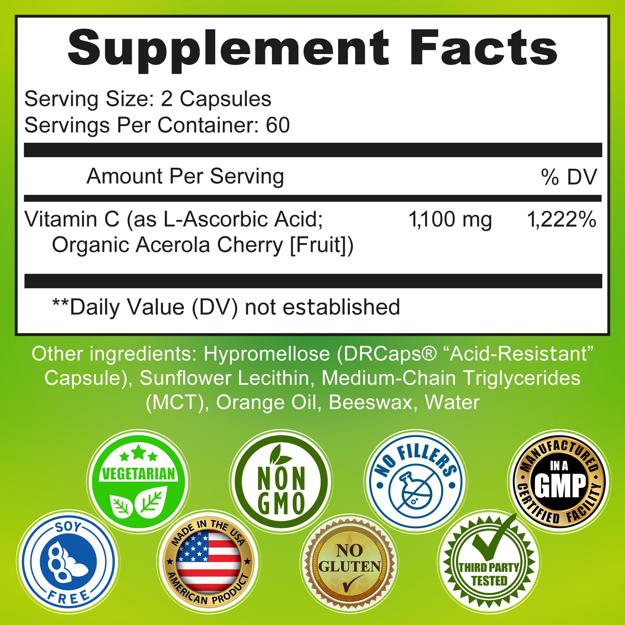 Liposomal Vitamin C Liquid Gel Capsules 1100mg - Made with Organic Acerola | Vitamin C Capsules for Immune Support - High Potency, Enhanced Absorption & Bioavailability, Daily Antioxidant Support, 120ct
