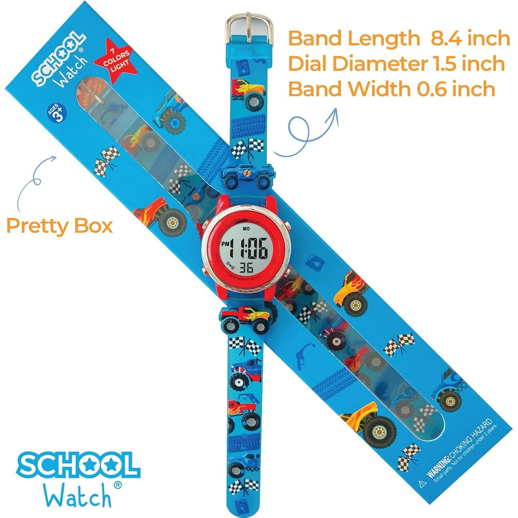 Buy now Preschool Collection Kids Digital Light Up Watch - Monster Trucks, Dinosaurs, Shark, Unicorn, Butterfly, Spider - Girls, Boys, Children, School at indiglob india