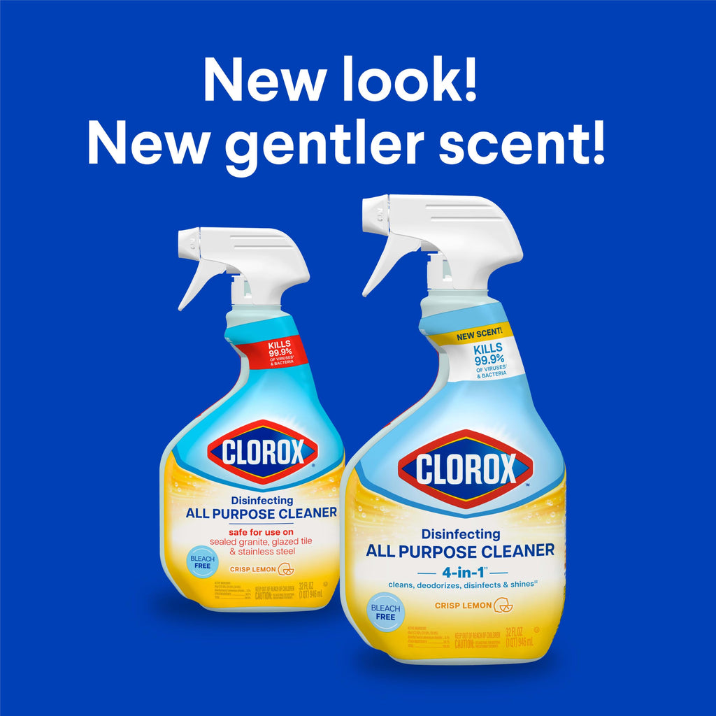 Clorox Disinfecting All Purpose Cleaner, Bleach Free, Crisp Lemon, 32 Fluid Ounces (Pack May Vary)