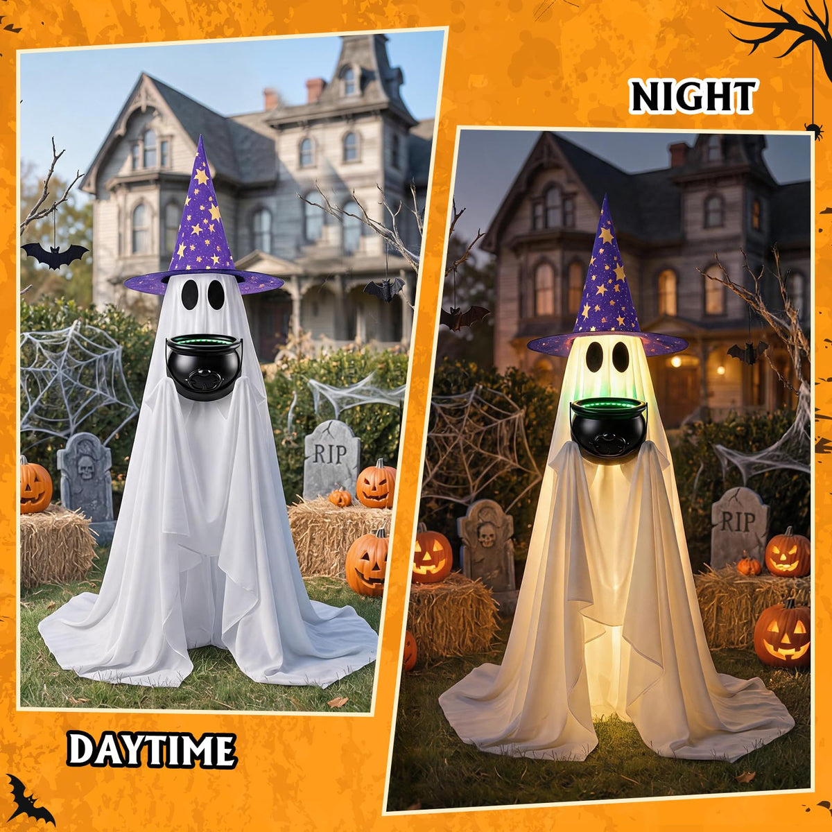 Halloween Candy Ghost Decor with Lighted Cauldron - 53'' Large Ghost Decor