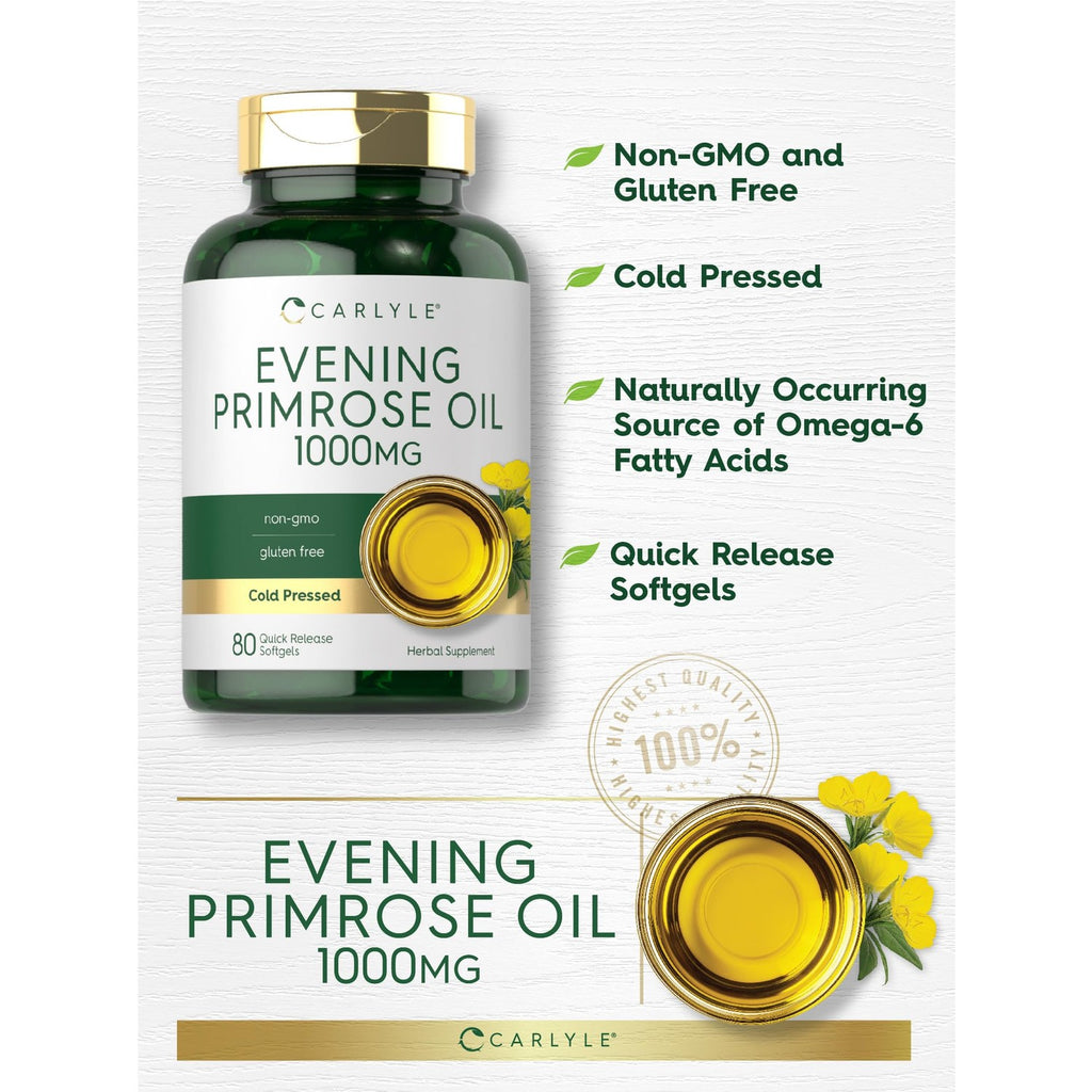 Carlyle Evening Primrose Oil Supplement 1000mg | 80 Softgel Capsules