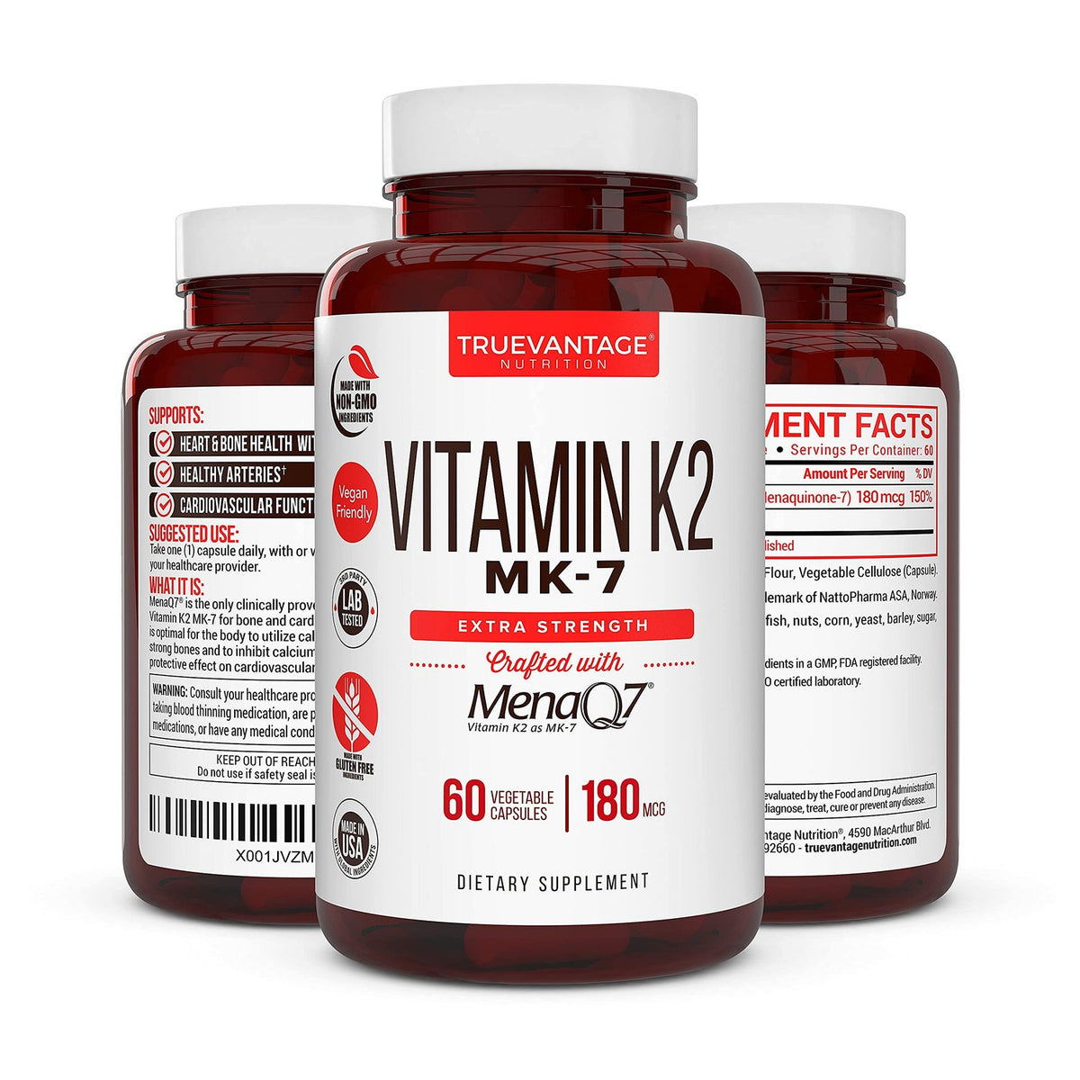 Truevantage Vitamin K2 MK-7 180 mcg MenaQ7-60 Vegetable Capsules