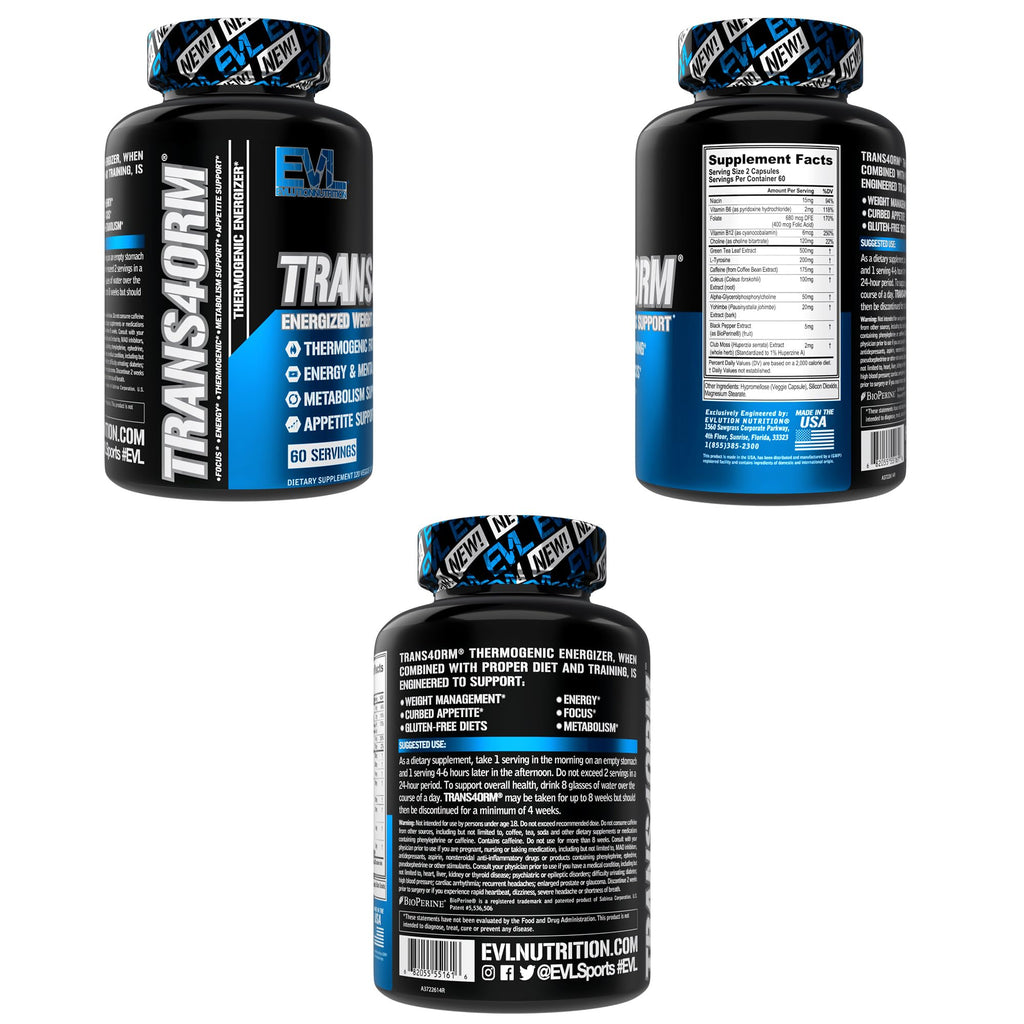 EVL Trans4orm - Thermogenic Fat Burner Support for Men & Women- 60 Servings | Fast Acting Weight Loss Energy and Appetite Support - Green Tea Supplement for Men and Women