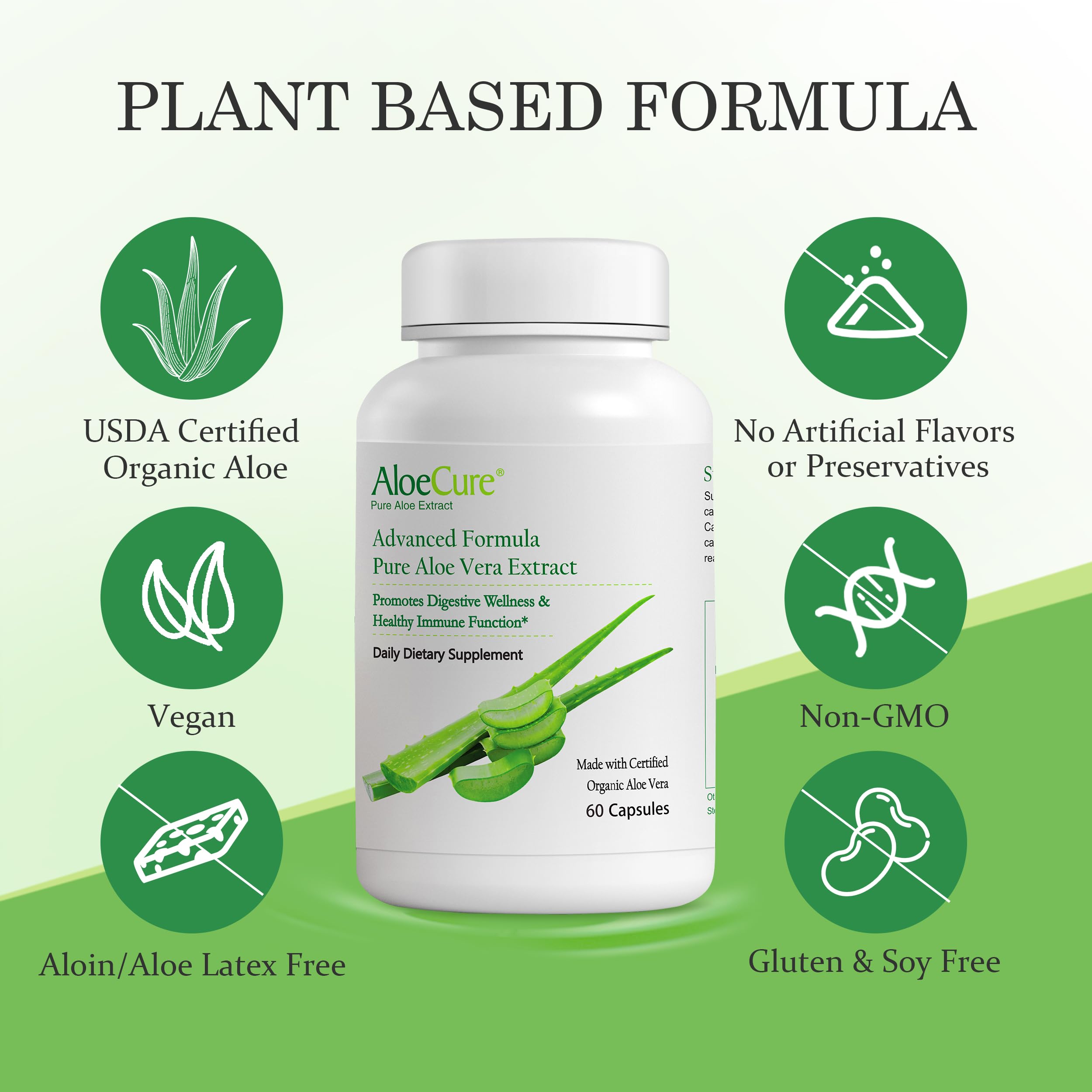 Aloe Vera Capsules for Gut Health & Digestive Comfort 60ct x 300mg | Gently Support Gut Health & Digestive Comfort. Vegan, non-GMO Aloe leaf extract. Aloin Free Naturally Support Immune Health