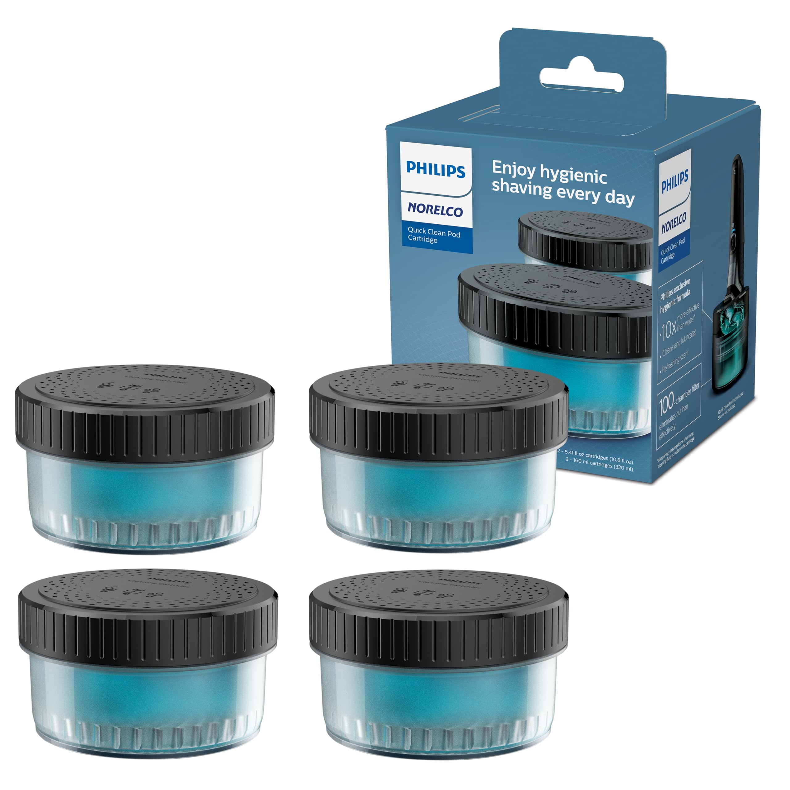 Norelco Philips Quick Clean Pod Cartridge, 2 Pack | Alcohol-Free Formula, Cleans & Lubricates Shaver, 6 x 30 cleaning cycles, CC12/52