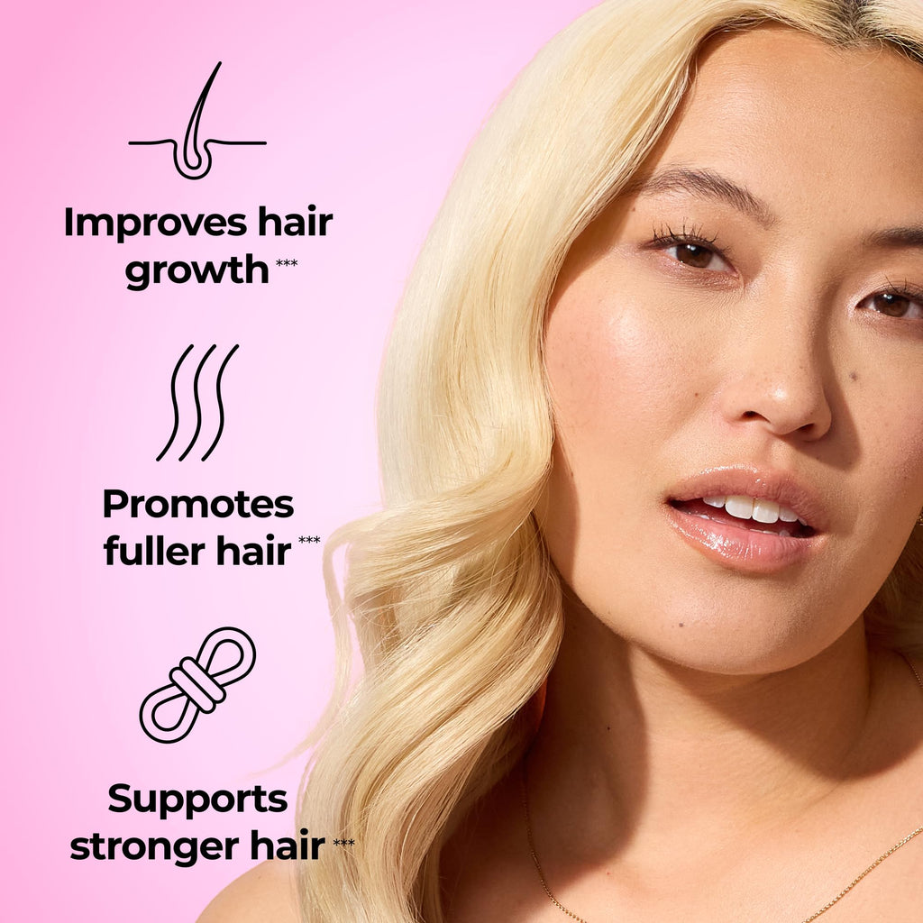 HUM Hair Strong Gummies Biotin, Zinc & Vitamin B12, Hair Growth, 60 Count | Folic Acid, Fo-Ti Root Extract, Biotin & Zinc, Vegan Strawberry Gummies, 3-Month Supply, Non-GMO