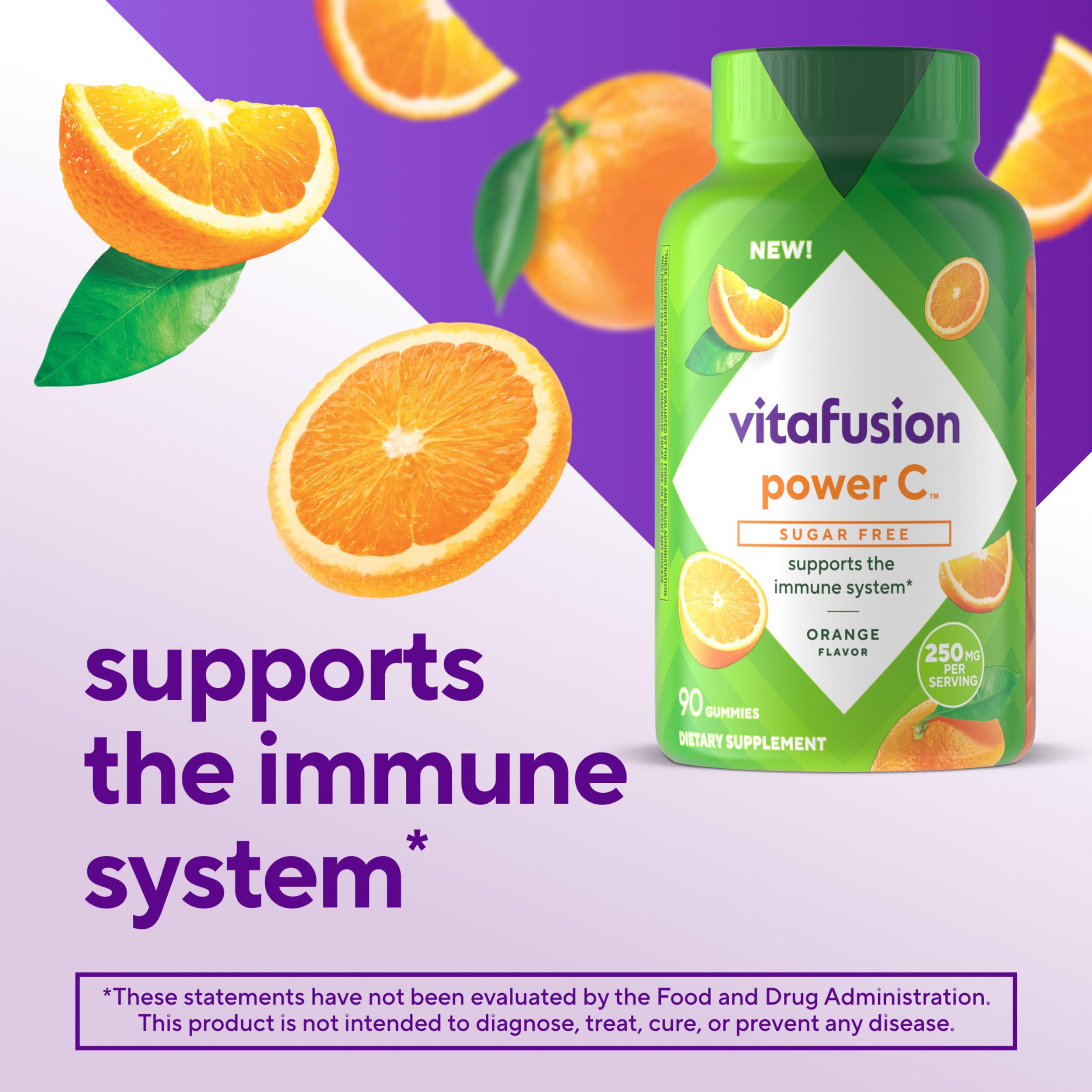 Vitafusion Power C Vitamin Gummies | Sugar Free | 250 mg | 90 Count | Adult Gummy Vitamins for Women & Men | Orange Flavor | Gluten-Free Supplement