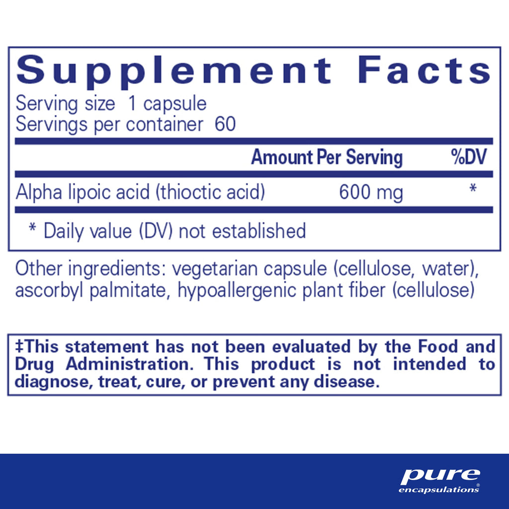 Pure Encapsulations Alpha Lipoic Acid 600 mg, 60 Capsules | ALA Supplement for Liver Support, Antioxidants, Nerve Health, Cardiovascular Health and Carbohydrate Support*