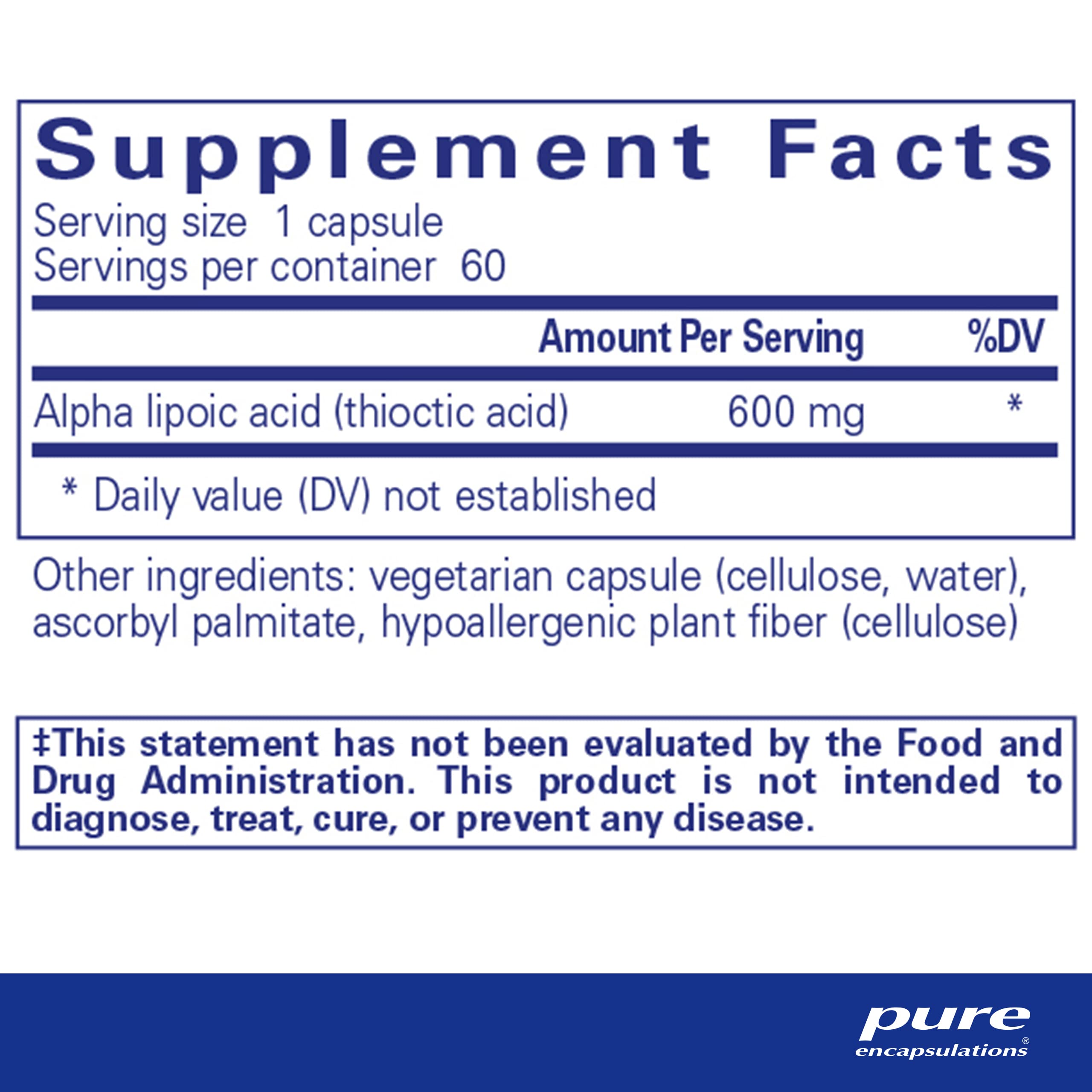 Pure Encapsulations Alpha Lipoic Acid 600 mg, 60 Capsules | ALA Supplement for Liver Support, Antioxidants, Nerve Health, Cardiovascular Health and Carbohydrate Support*