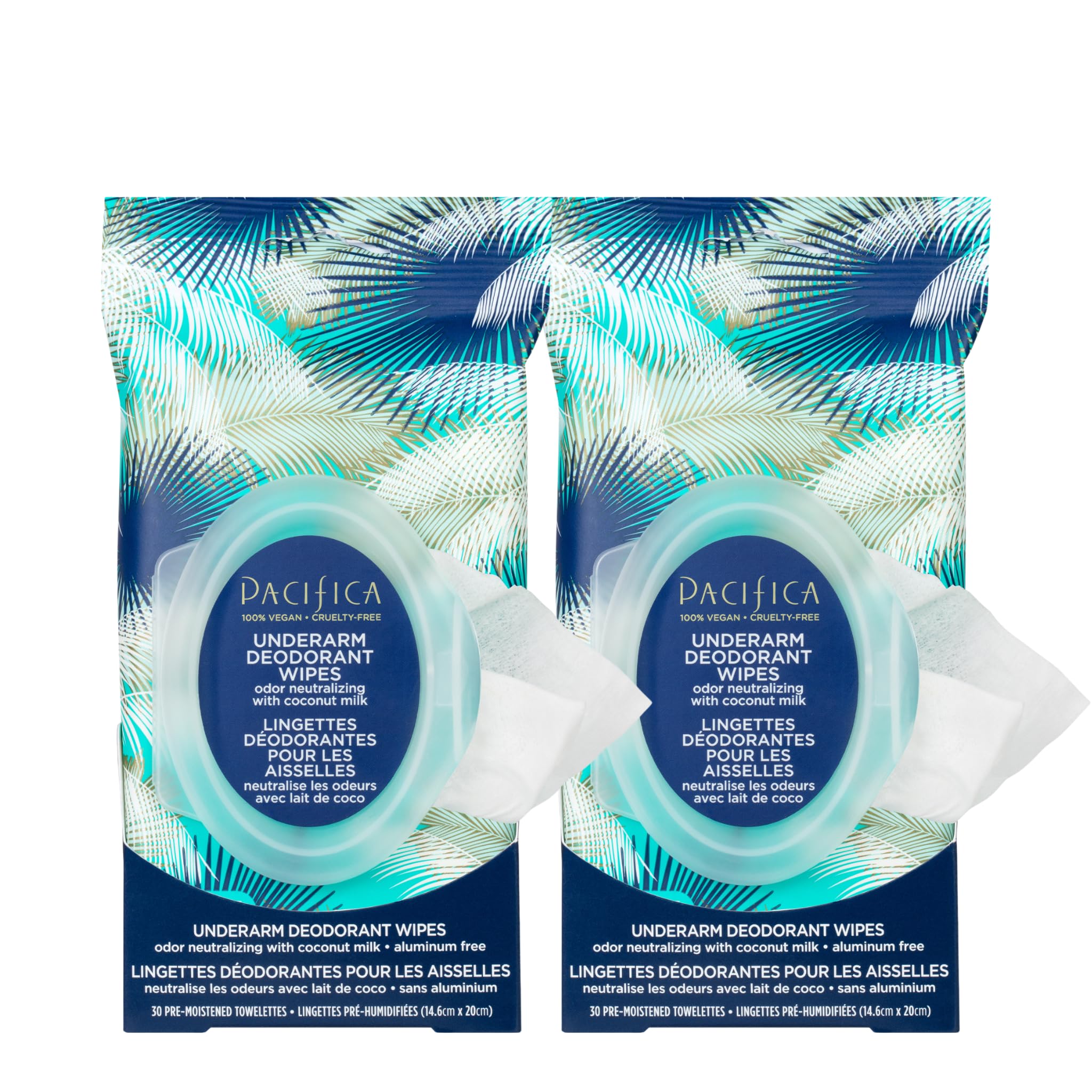 Pacifica Beauty Coconut Milk & Essential Oils Underarm Deodorant Wipes, Helps Remove Odor, Aluminum-Free, Vegan & Cruelty-Free, 30 Wipes (4-Pack)
