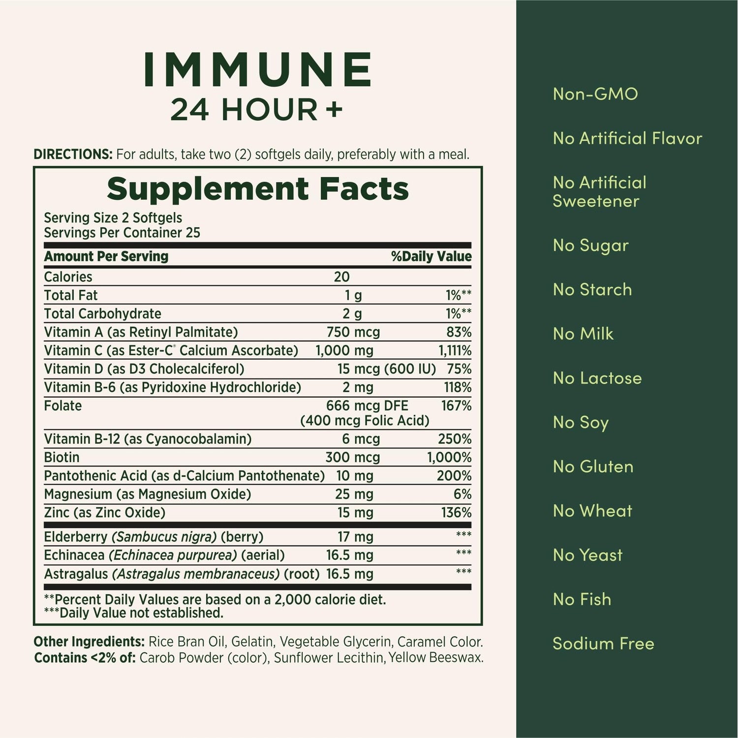 Nature's Bounty Immune 24 Hour +, 2 Softgels per Day, 50 Count