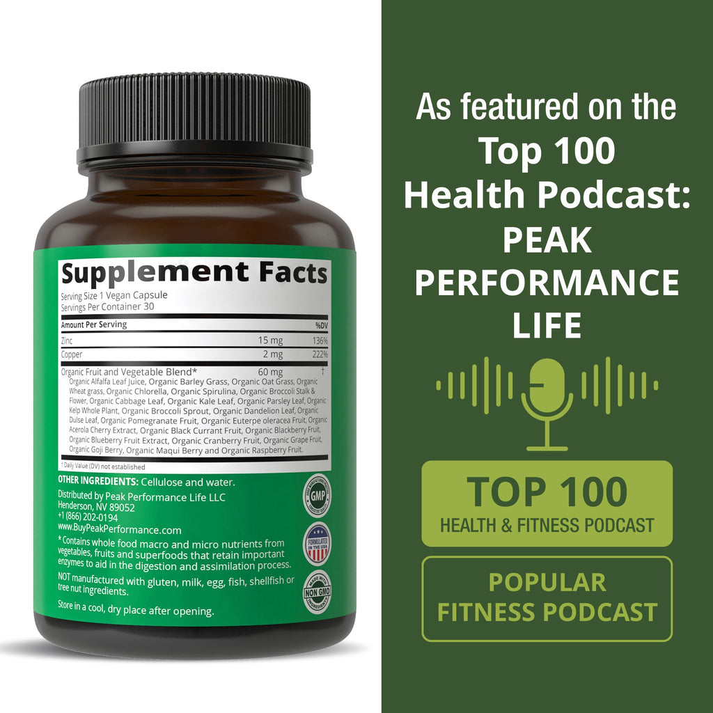 Peak Performance Zinc and Copper Supplements with Whole Food Blend