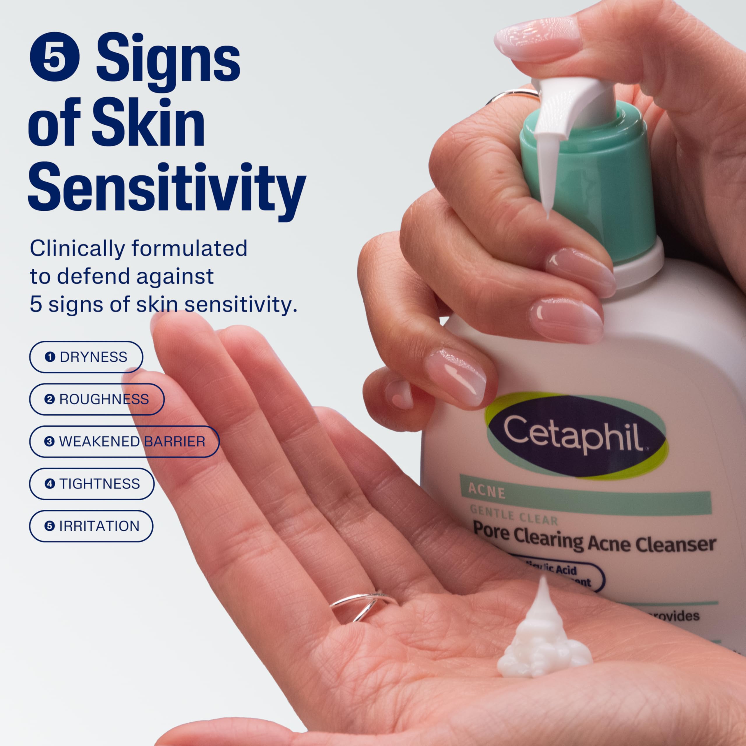 Cetaphil Gentle Clear Acne Foaming Face Wash, 2% Salicylic Acid, 8 fl oz | 2% Salicylic Acid Cleanser, Clears Pores, Gentle On Sensitive Skin, Dermatologist Recommended, Pump Bottle