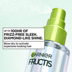 Garnier Fructis Diamond Sleek Hair Shine Spray, Up to 100-Hour Frizz Control, Heat Protectant up to 450°F with Vegan Keratin Smoothing Complex and Argan Oil for Frizzy, Dry, Dull Hair, 4.6 Fl Oz