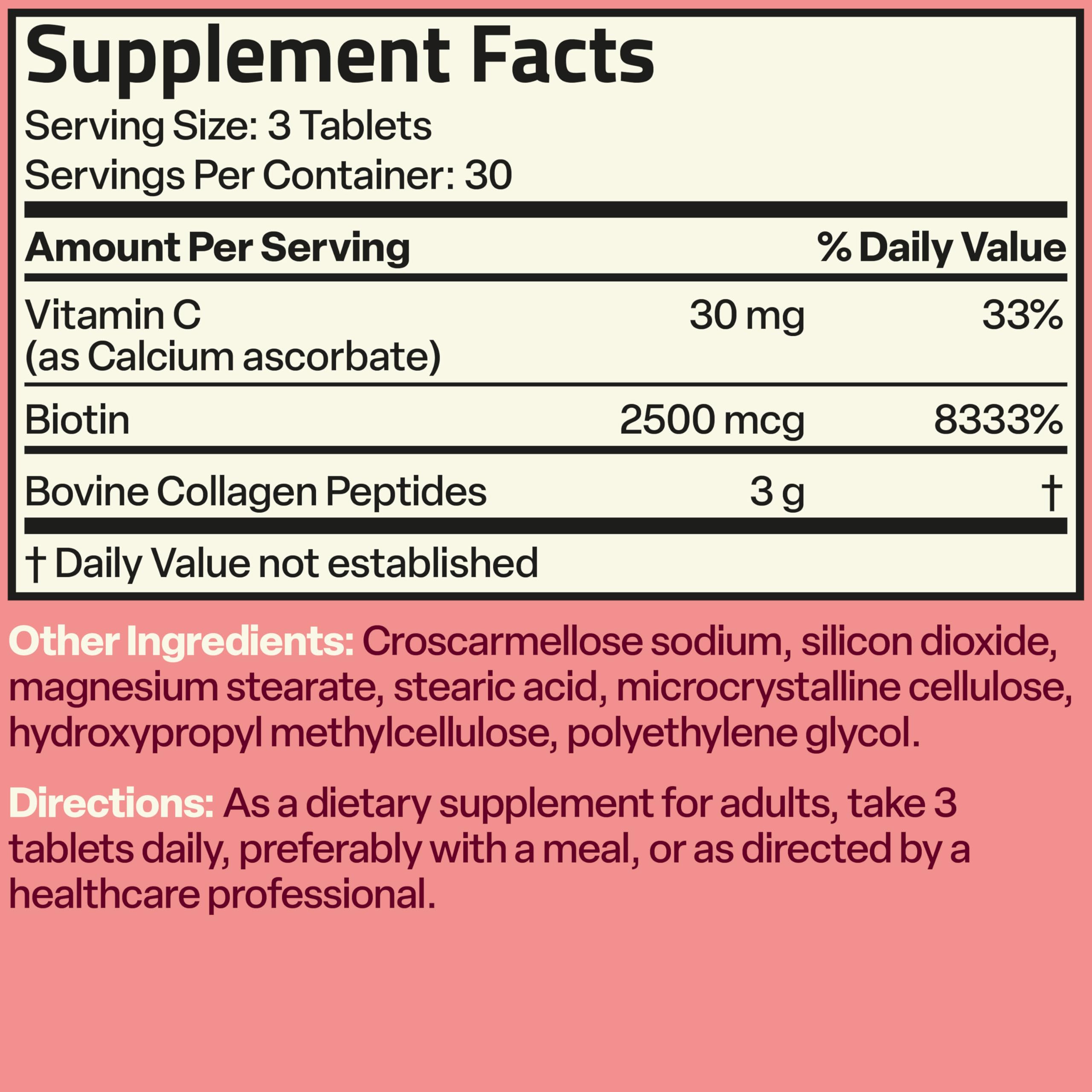 Bronson Collagen Peptides 3000mg with Biotin & Vitamin C, 90 Tablets | Hair, Skin & Nails Support, 3g Collagen per Serving, Non-GMO, Gluten-Free, Soy-Free