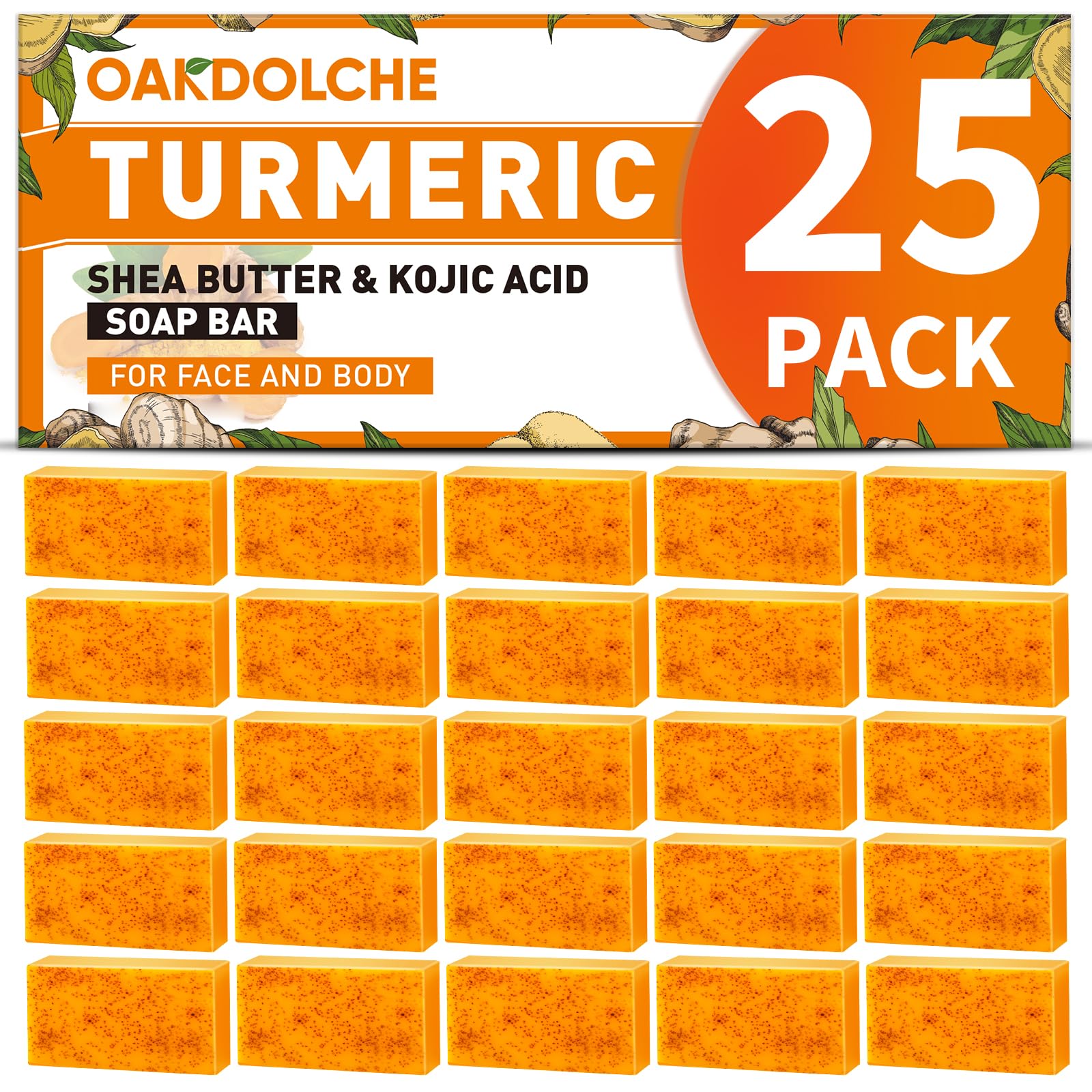 5 Pcs 80g Turmeric Kojic Acid Soap Bars with 2 Foaming Mesh Nets | Infused with Retinol, Collagen, Vitamin E & Shea Butter, SLS-Free, Gentle for Face, Body & Underarms, Fits Oily & Dry Skin