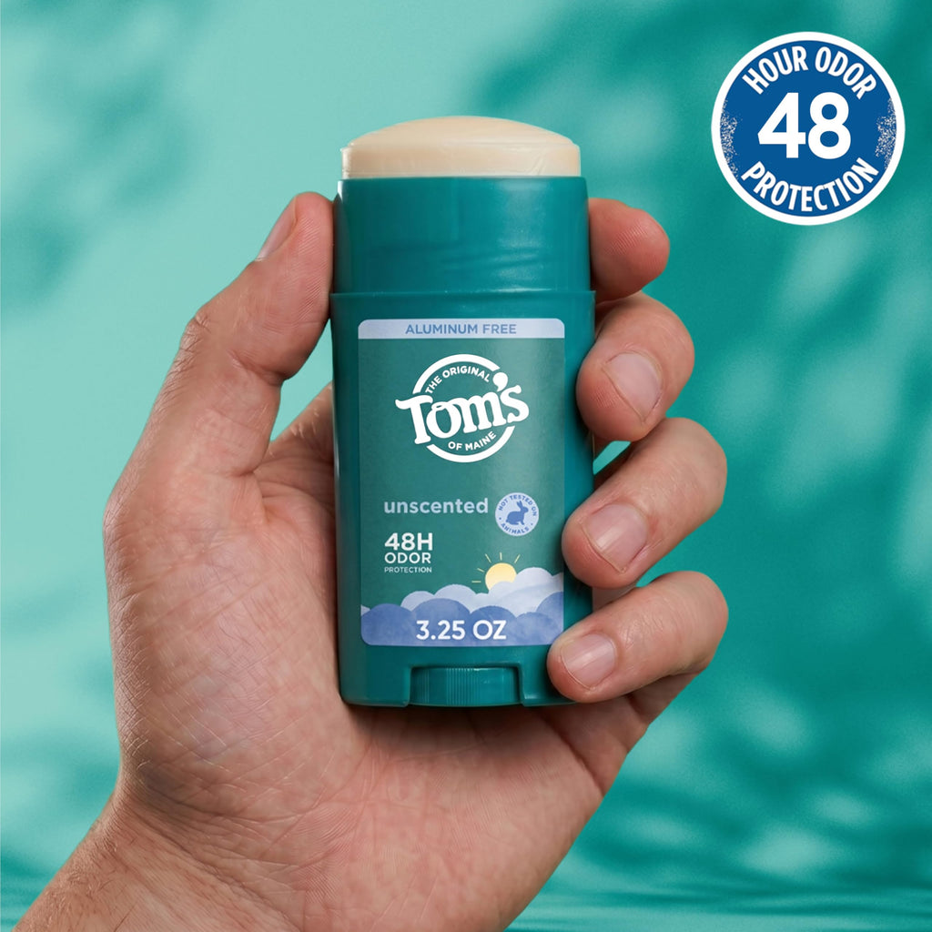 Tom’s of Maine Unsecented Aluminum Free Natural Deodorant, 3.25 oz (2 Pack) | No Artificial Fragrances, Dyes, or Preservatives, Baking Soda Free, 48-Hour Odor Protection