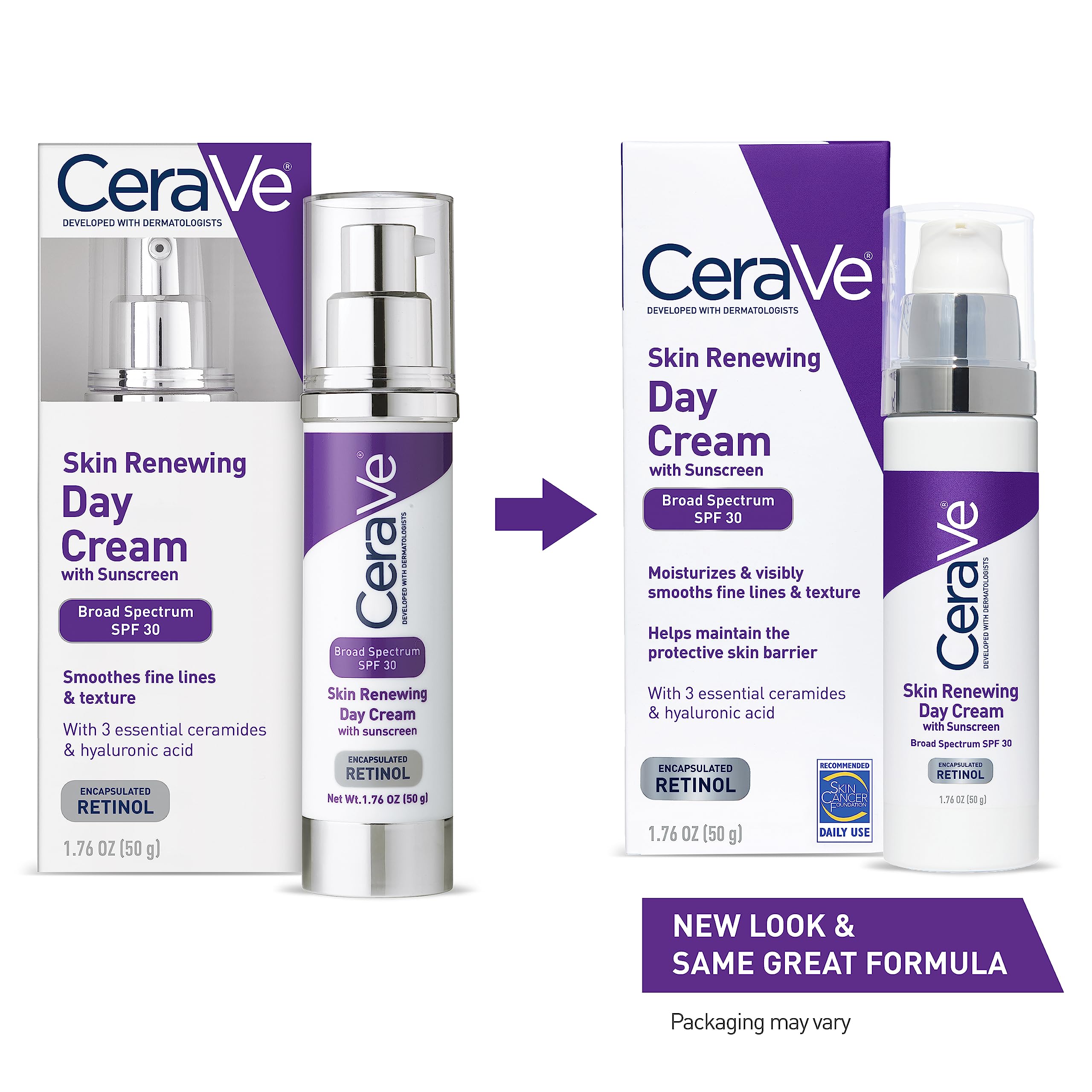CeraVe Day Cream, Anti-Aging Retinol Face Moisturizer with SPF 30, 1.76oz | Skin Care, Anti Aging Face Cream with SPF 30 and Hyaluronic Acid Hydrates & Uses Encapsulated Retinol To Smooth Skin Texture