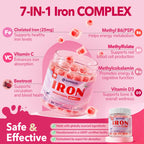 Iron Gummies for Women 25mg Plus Vitamin C, Beet Root, Vitamin B12, Folate for Iron Deficiency, Anemia, Energy Boost, Sugar Free Iron Supplement, Non-Constipating, No After Taste, 60 Cts