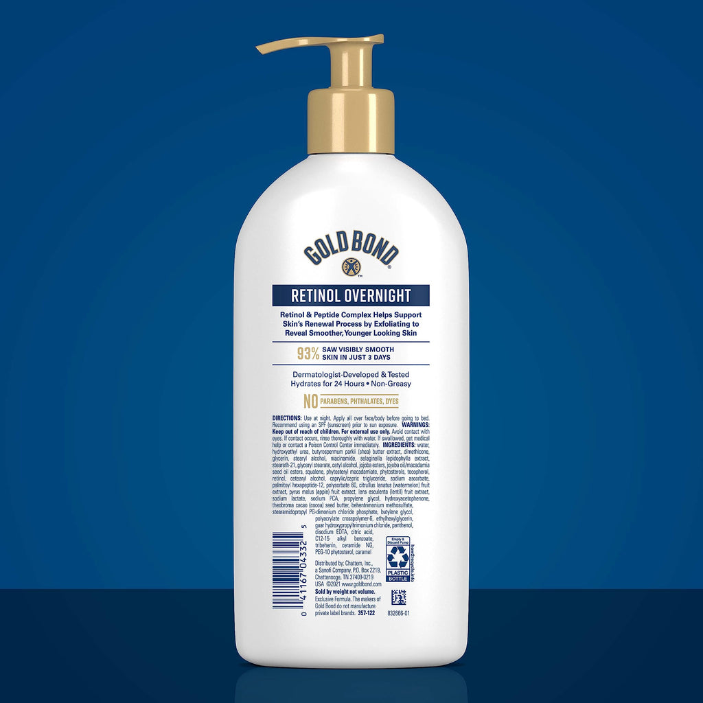 Gold Bond Age Renew Retinol Overnight Body & Face Lotion, 13 Oz | Face and body lotion with Retinol & peptide complex, Non-irritiating, Gentle for Daily use