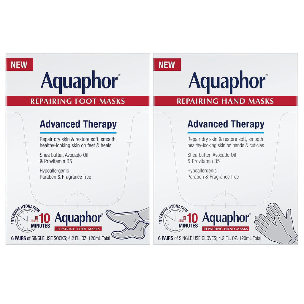 Aquaphor Advanced Therapy Repairing Foot Masks, 6 Masks x 0.7 FL OZ | Moisturizing Socks for Dry Feet, Hydrating Foot Care Treatment with Avocado Oil and Shea Butter, Paraben and Fragrance Free