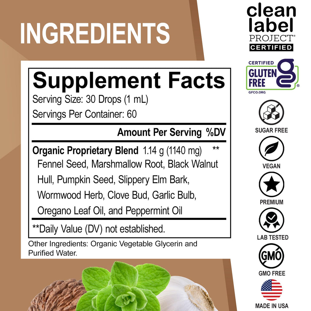 ParaGuard Cleanse Liquid Organic Detox - Organic Intestinal Guard Formula Supplement for Humans with Black Walnut Wormwood Clove & Oregano Tincture - Natural Herbal Intestine Body Gut Cleanser 2 oz