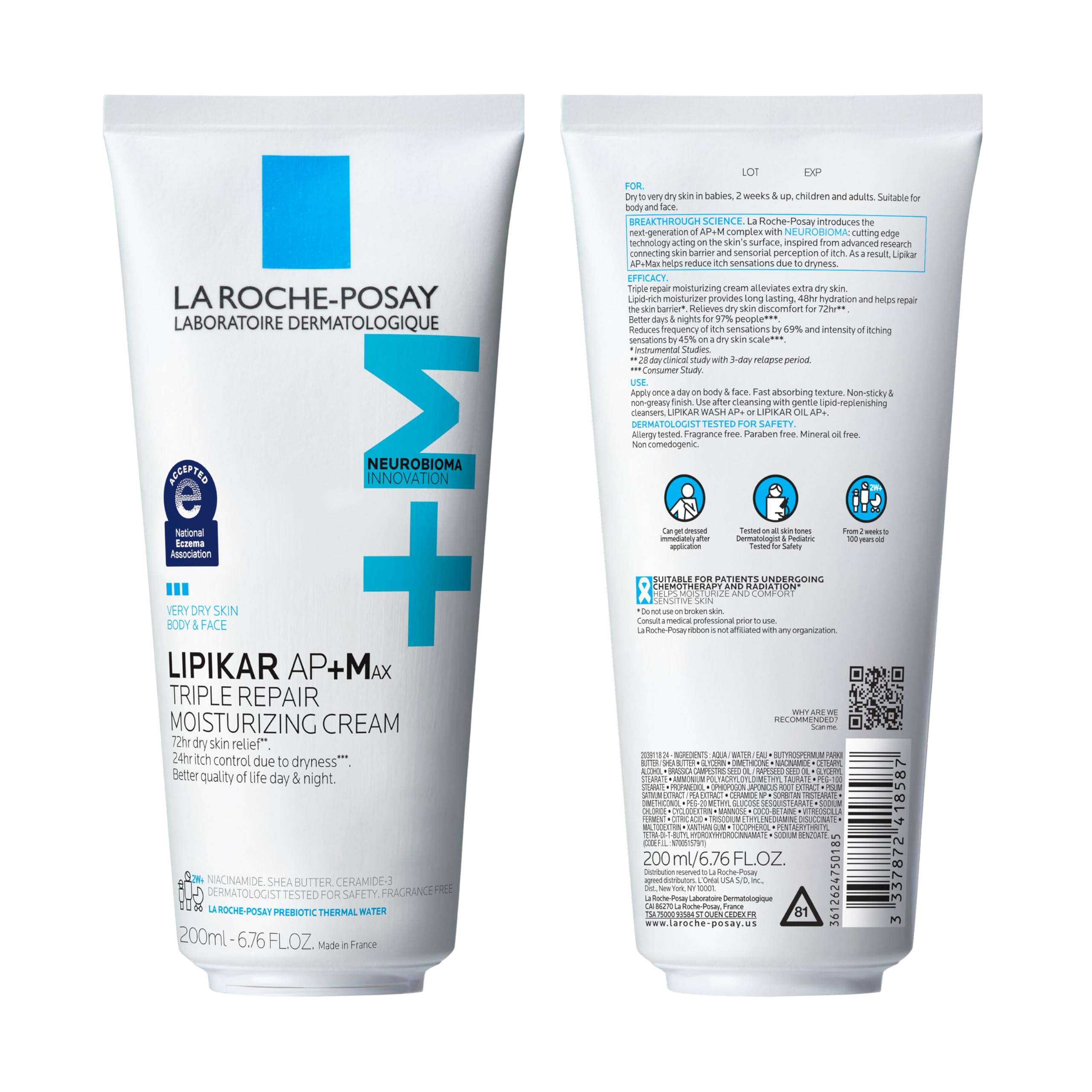 La Roche-Posay Lipikar AP+MAX Triple Repair Moisturizing Body Cream | Face & Body Lotion for Dry Skin with Shea Butter & Niacinamide | Gentle Moisturizer for Very Dry, Rough & Sensitive Skin