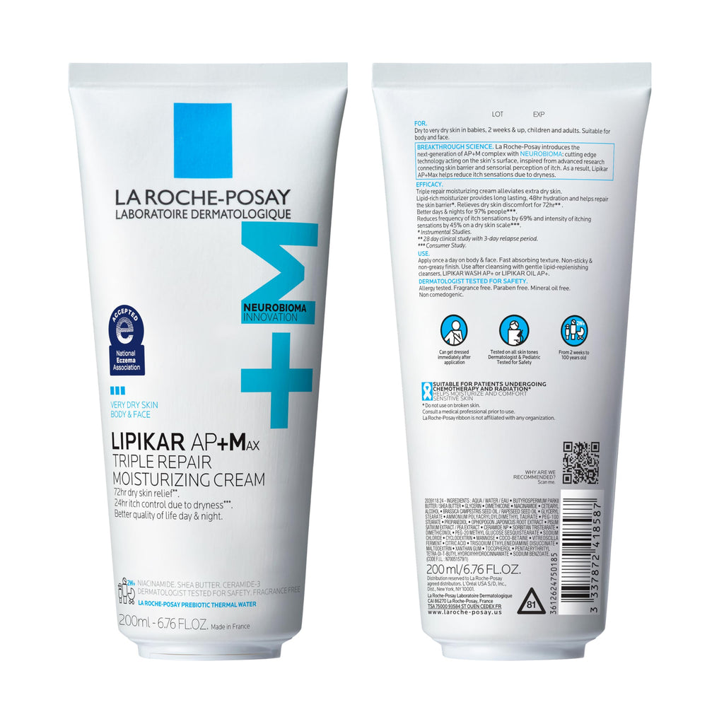 La Roche-Posay Lipikar AP+MAX Triple Repair Moisturizing Body Cream | Face & Body Lotion for Dry Skin with Shea Butter & Niacinamide | Gentle Moisturizer for Very Dry, Rough & Sensitive Skin