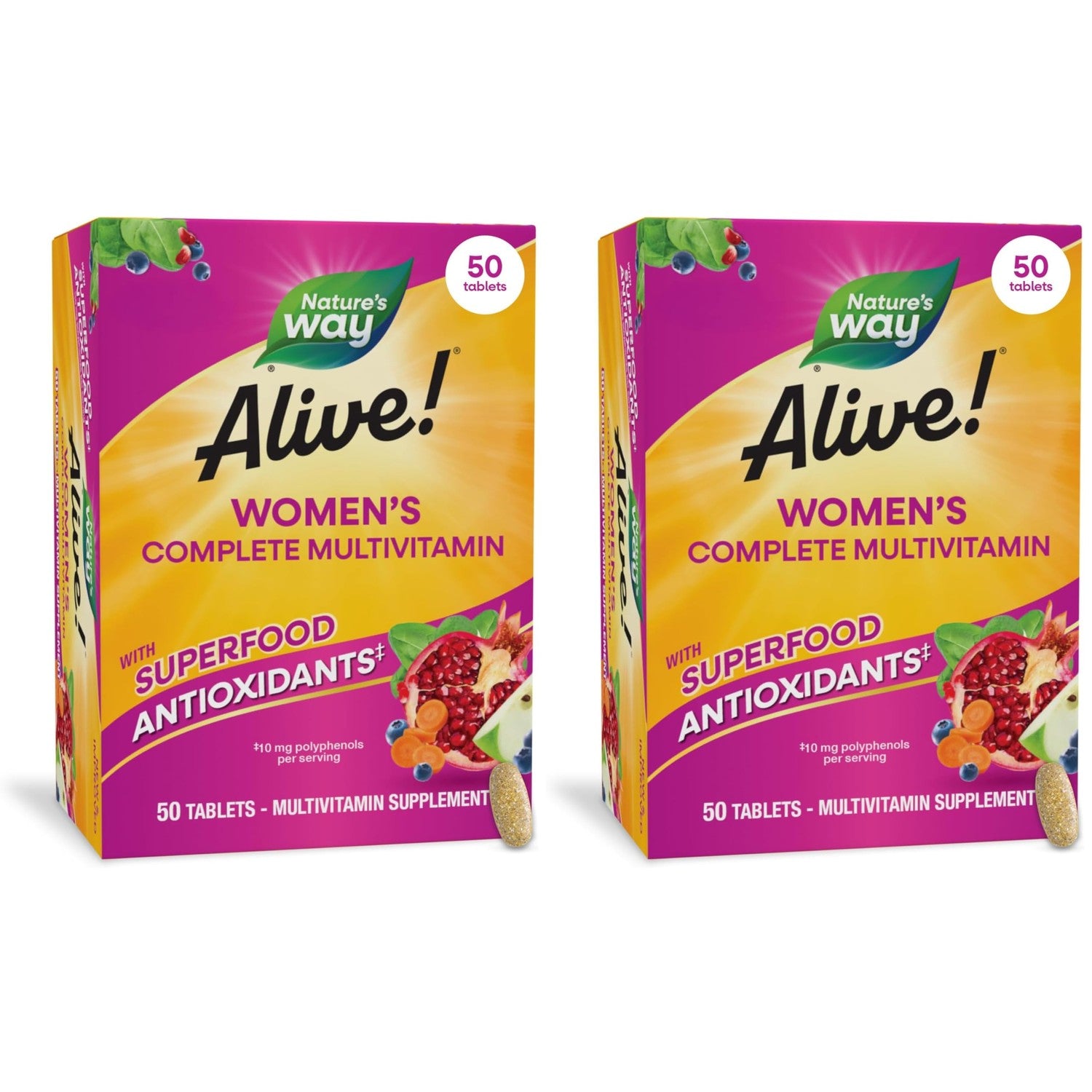 Nature's Way Alive! Complete Multivitamin for Women, Daily Vitamin, 130 ct | Women’s Vitamin Tablets Supports Cellular Energy Metabolism, Hair, Skin & Nails*, B-Vitamins, with Superfood Antioxidants