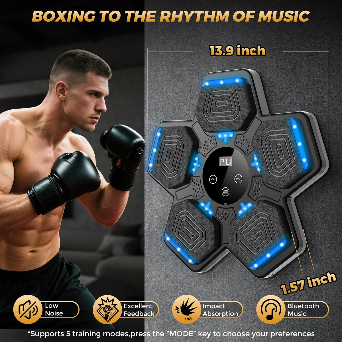 Music Boxing Machine, Wall Mounted Bluetooth Punching Pad with Gloves