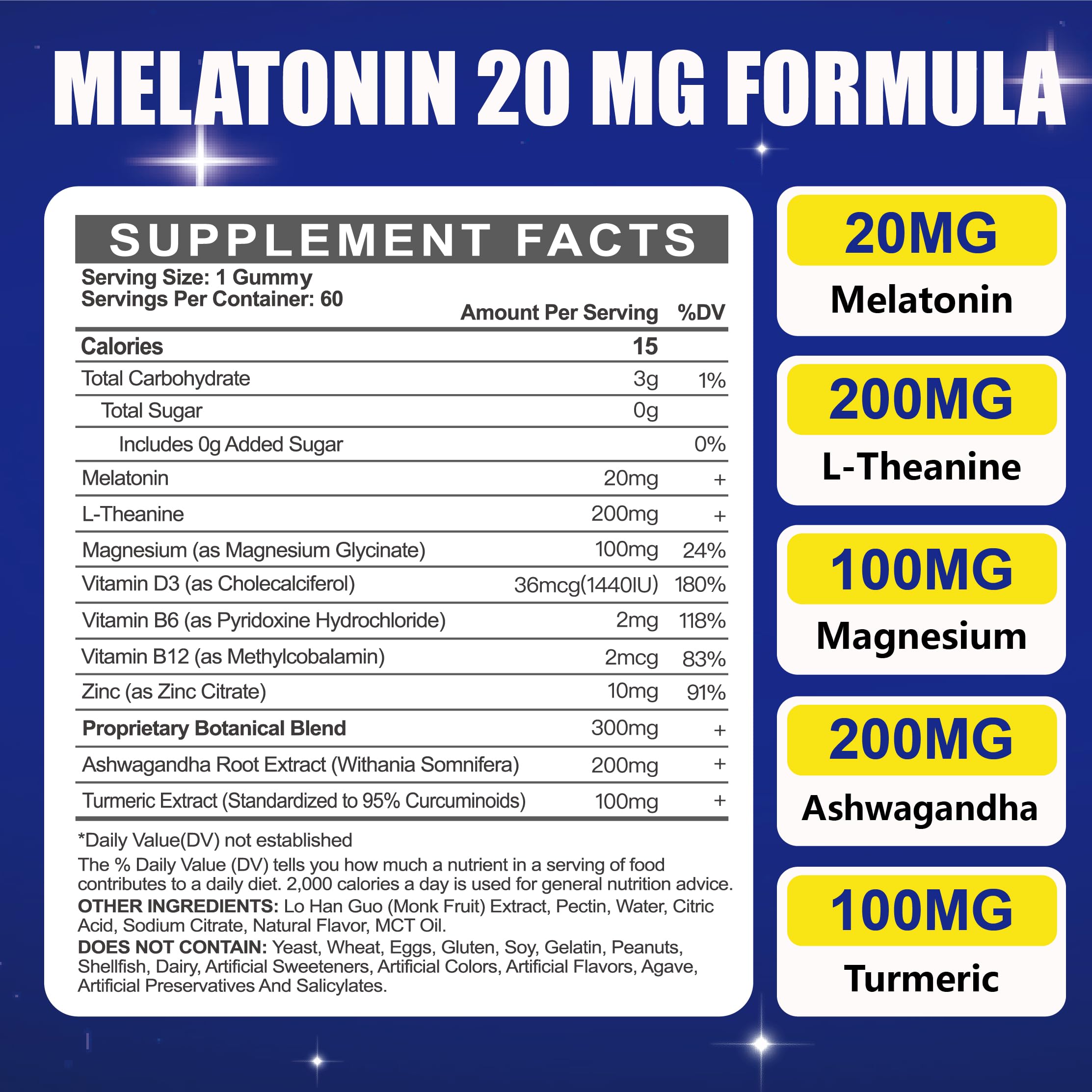 Maennyliy Melatonin 20mg Gummies for Adults - Sugar Free Melatonin Gummies | Extra Strength with L-Theanine, Magnesium, Ashwagandha, Turmeric, D3 & Zinc - Non-Habit Forming, Vegan, Non-GMO, 120 Gummies