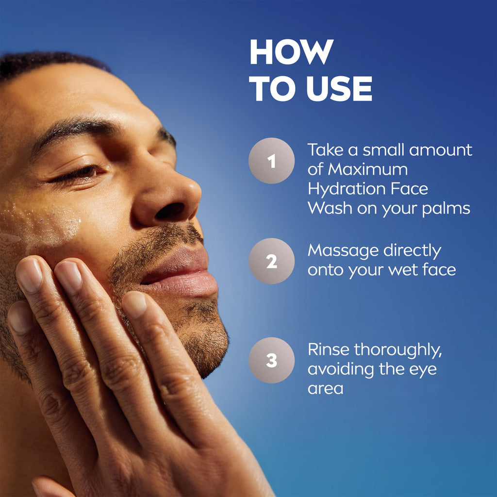 NIVEA MEN Maximum Hydration Face Wash, Provitamin B5 and Aloe Vera, 5 FL OZ | Hydrating Face Wash for Men, Provitamin B5 and Aloe Vera, Refreshes and Cleanses without Drying, Dermatologically Tested