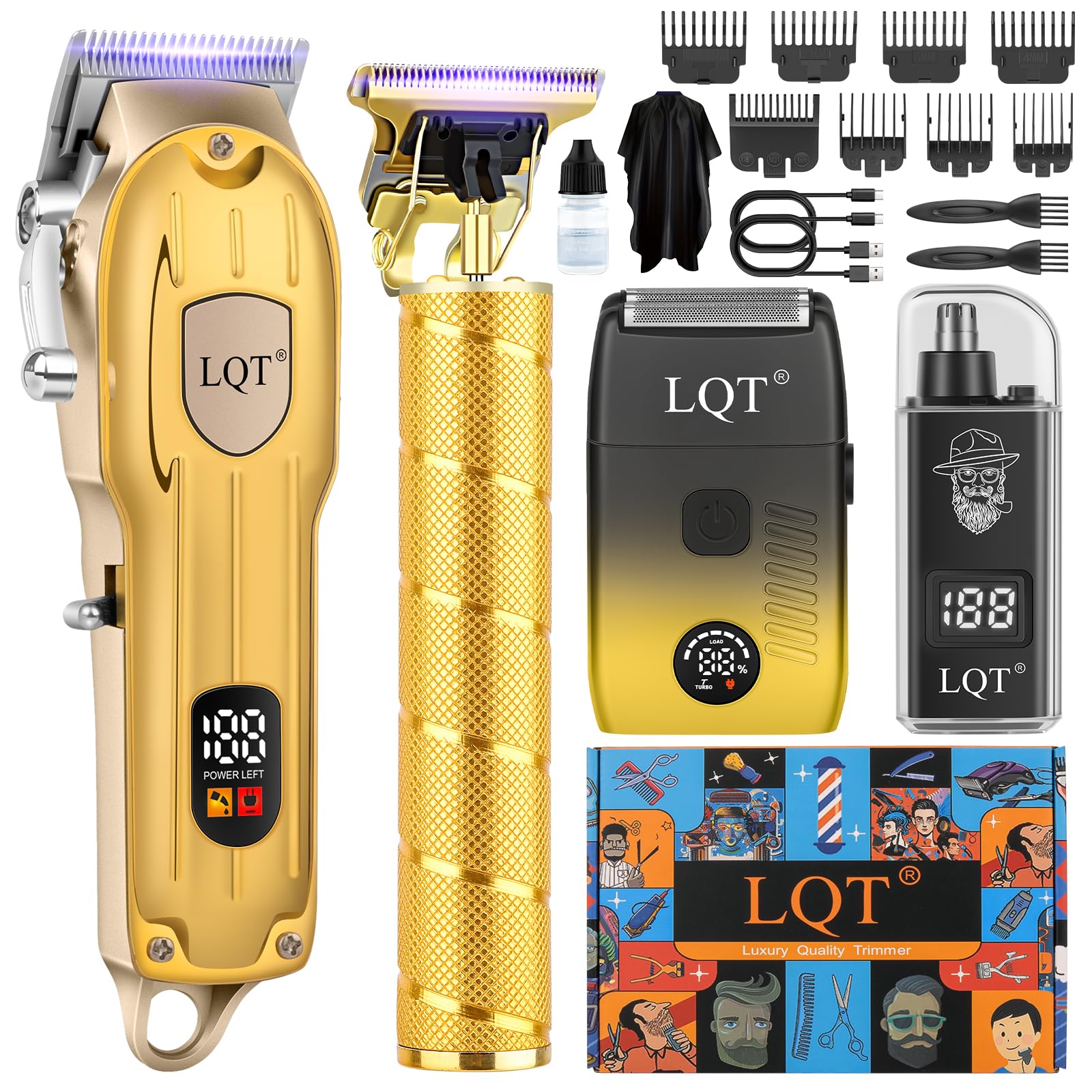 Hair Clippers for Men with LED Display, 4-Piece Cordless Grooming Kit with Hair Clipper, Beard Trimmer, Foil Shaver & Nose Trimmer, Complete Set for Home Barber