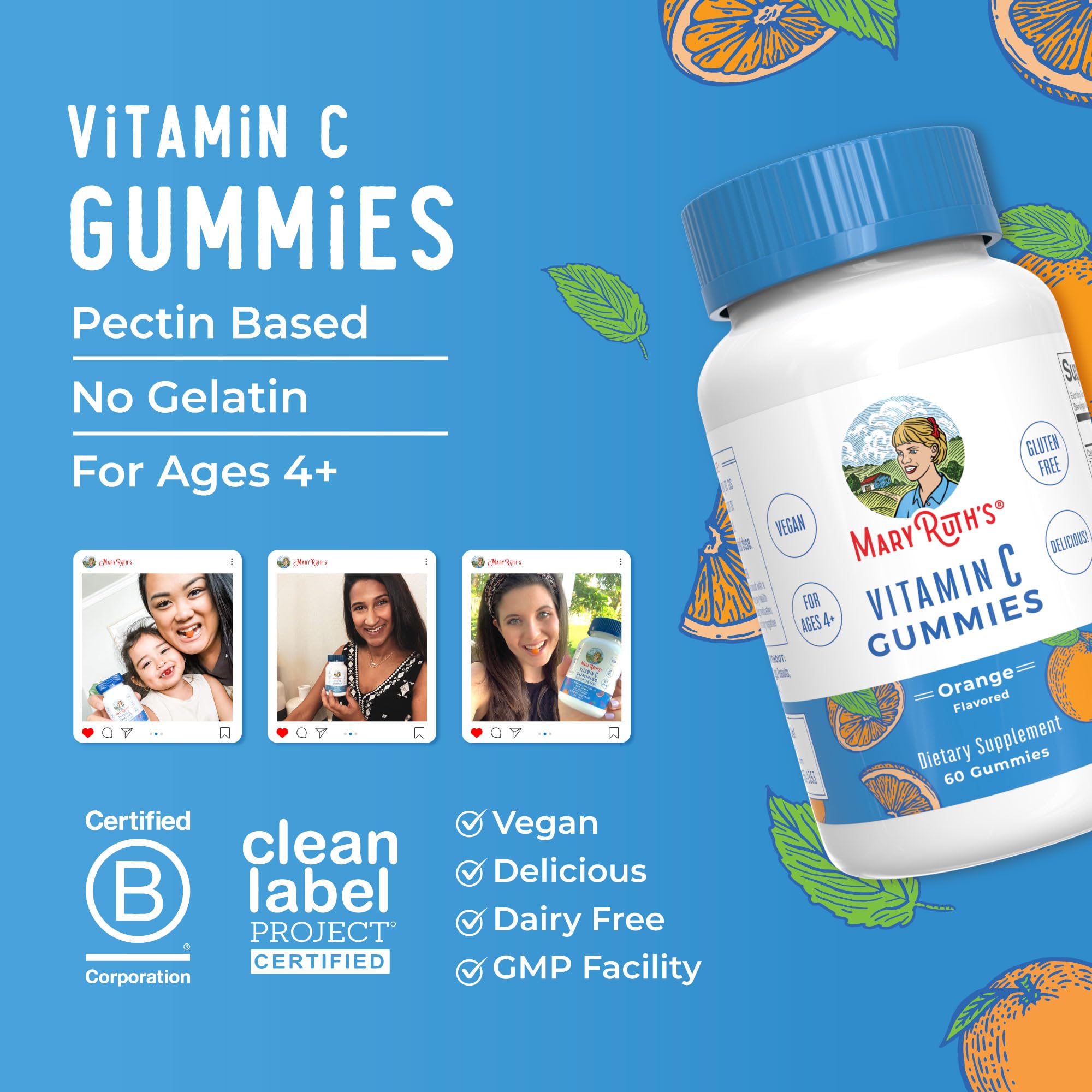 MARYRUTH'S Vitamin C Gummies for Adults & Kids, Immune Support, 60 Servings | Immune Support, 60 Servings