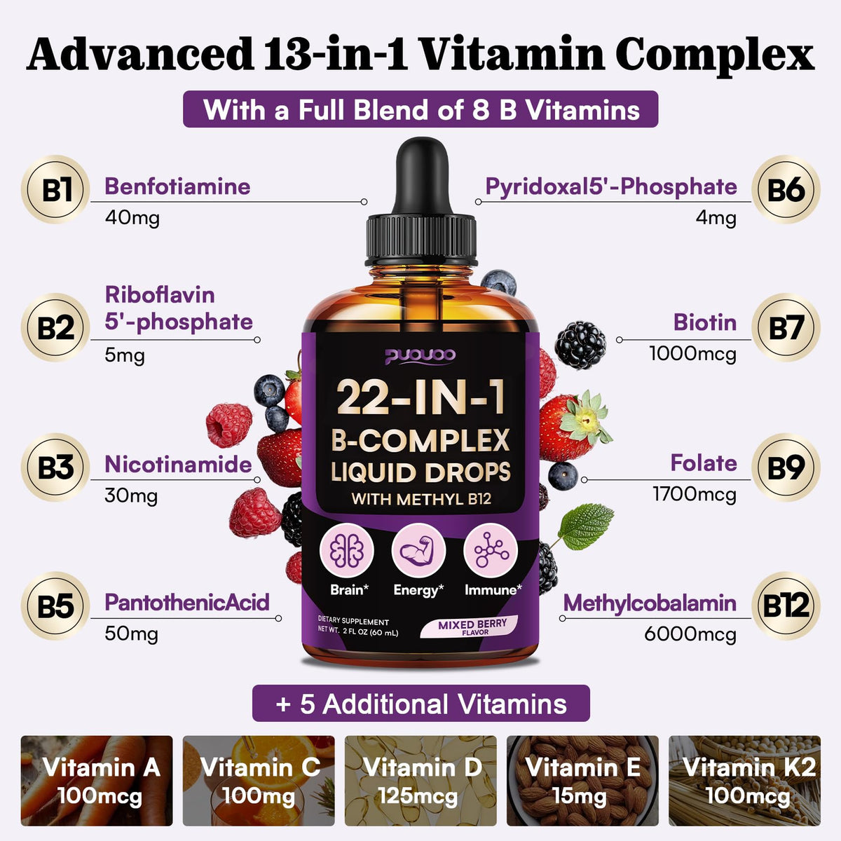 Vitamin B Complex Liquid Drops, 22-in-1 Active B Formula