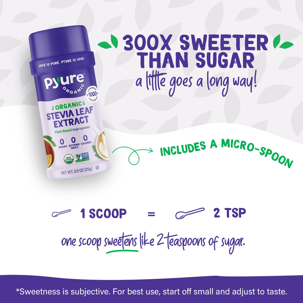 Pyure Organic Stevia Extract Powder, 100% Pure Stevia Leaf Extract, No Fillers, Sugar-Free, Keto, Paleo, Diabetic Friendly, Zero Calorie, 300x Sweeter Than Sugar, 1,000 Servings, USDA Organic