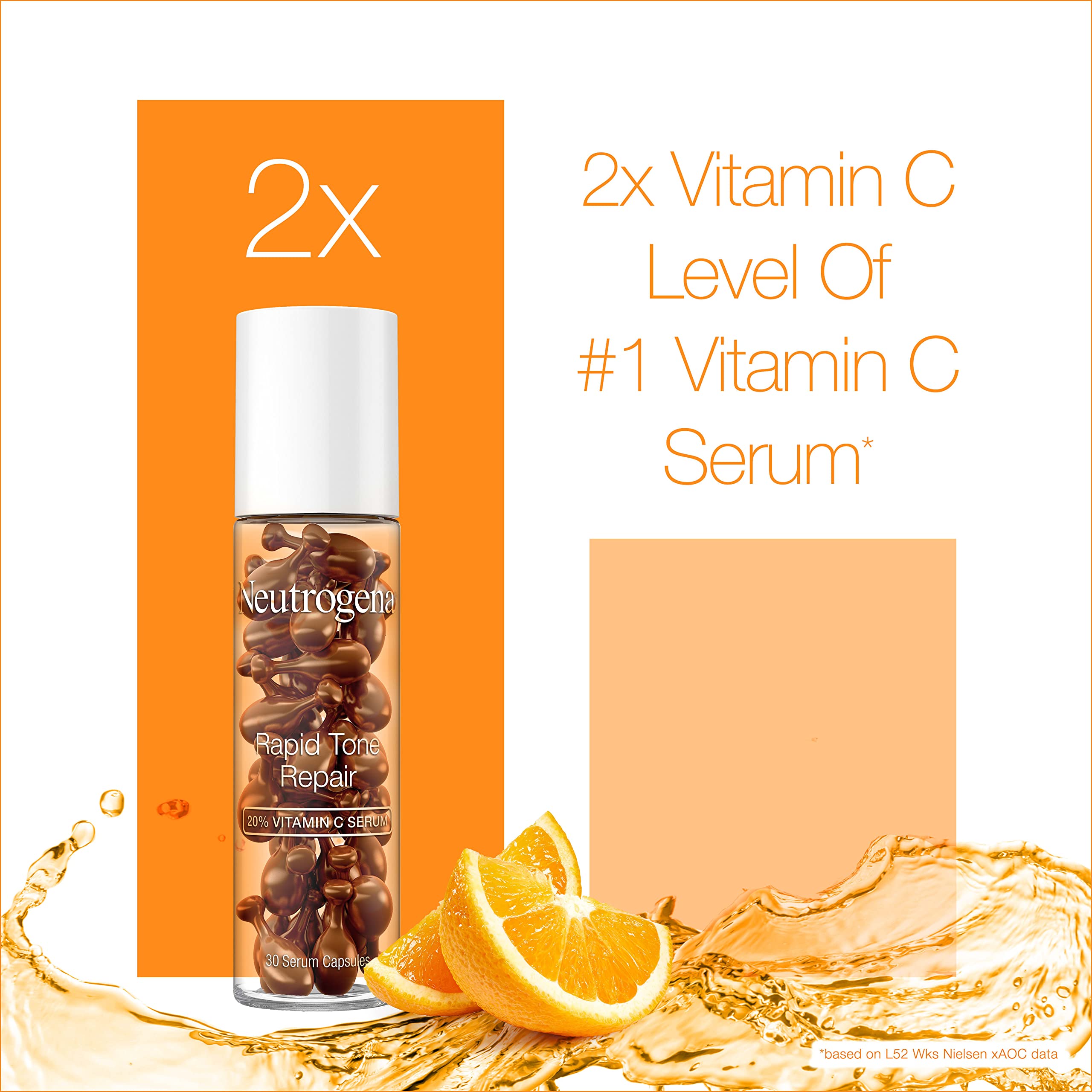 Buy now Neutrogena Rapid Tone Repair 20% Vitamin C Brightening Serum Capsules, Antioxidant Face Serum to Brighten Look of Dark Spots & Even Skin Tone, Oil-Free, 30 Serum Capsules at indiglob india