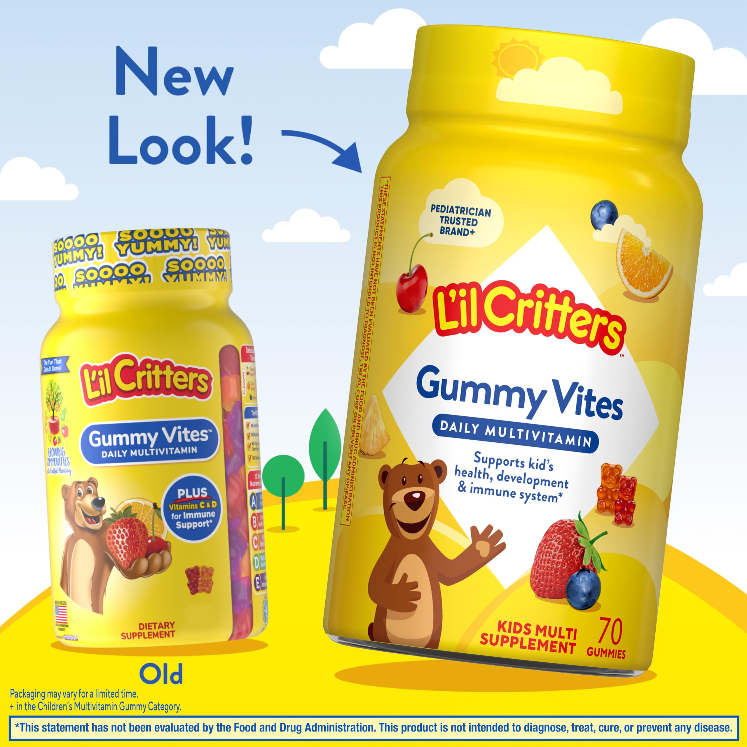 L'il Critters Kids Multivitamin Gummies | 70 Count | with Vitamins A, B, C, D, E | Assorted Fruit Flavors | Gluten-Free Children's Gummy Vites Supplement