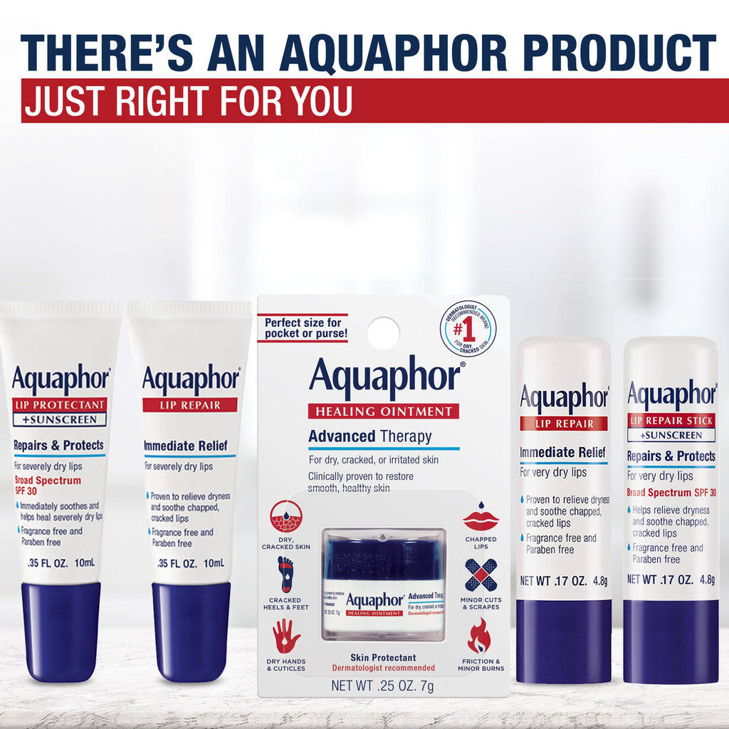 Aquaphor Lip Repair Stick, Multipack, 4 x 0.17 OZ | Lip Balm Moisturizers with Jojoba Oil and Shea Butter, Immediate Dry Lip Relief, Paraben and Fragrance Free