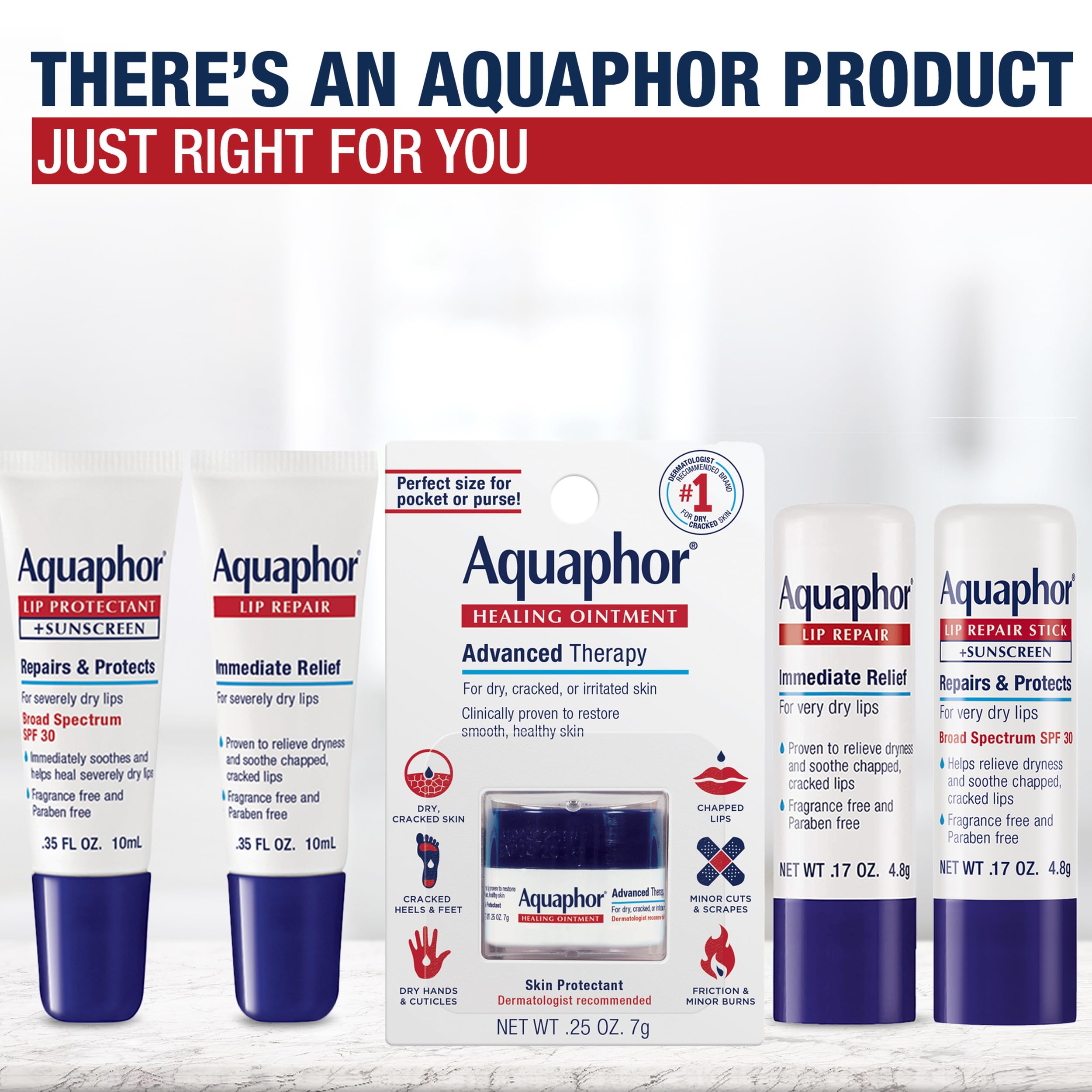 Aquaphor Lip Repair Stick, Multipack, 4 x 0.17 OZ | Lip Balm Moisturizers with Jojoba Oil and Shea Butter, Immediate Dry Lip Relief, Paraben and Fragrance Free