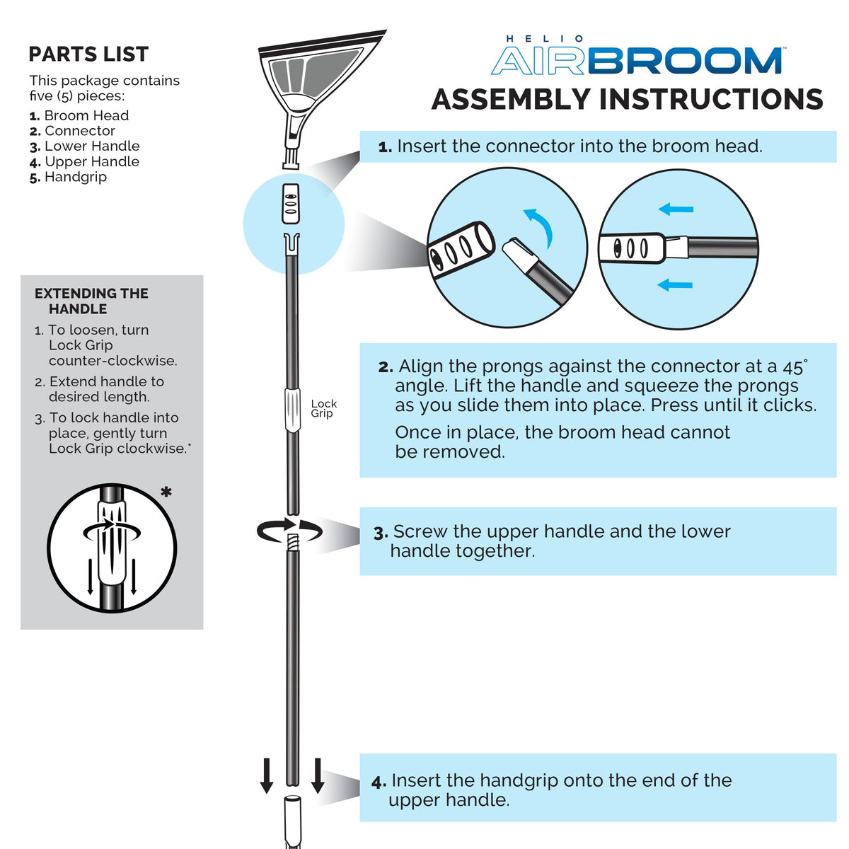 Helio AirBroom 3-Piece Sweeper, Squeegee & Dustpan for Wet/Dry Cleaning