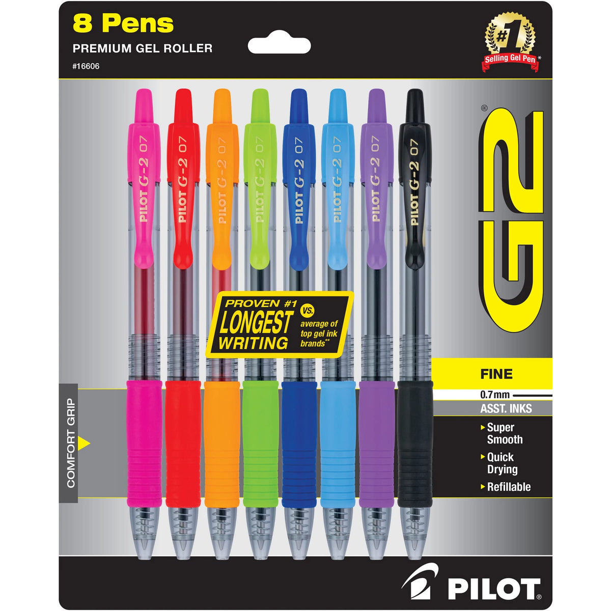 PILOT G2 Premium Gel Ink Pens, Fine Point 0.7mm, Assorted Inks, 8 Count