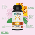 Zhou D3+K2 Supplement - 60 Veggie Capsules (Pack of 1) | Vitamin D3 K2 Supplement for Women & Men, Immune Support Vit D3 and K2 Supplements