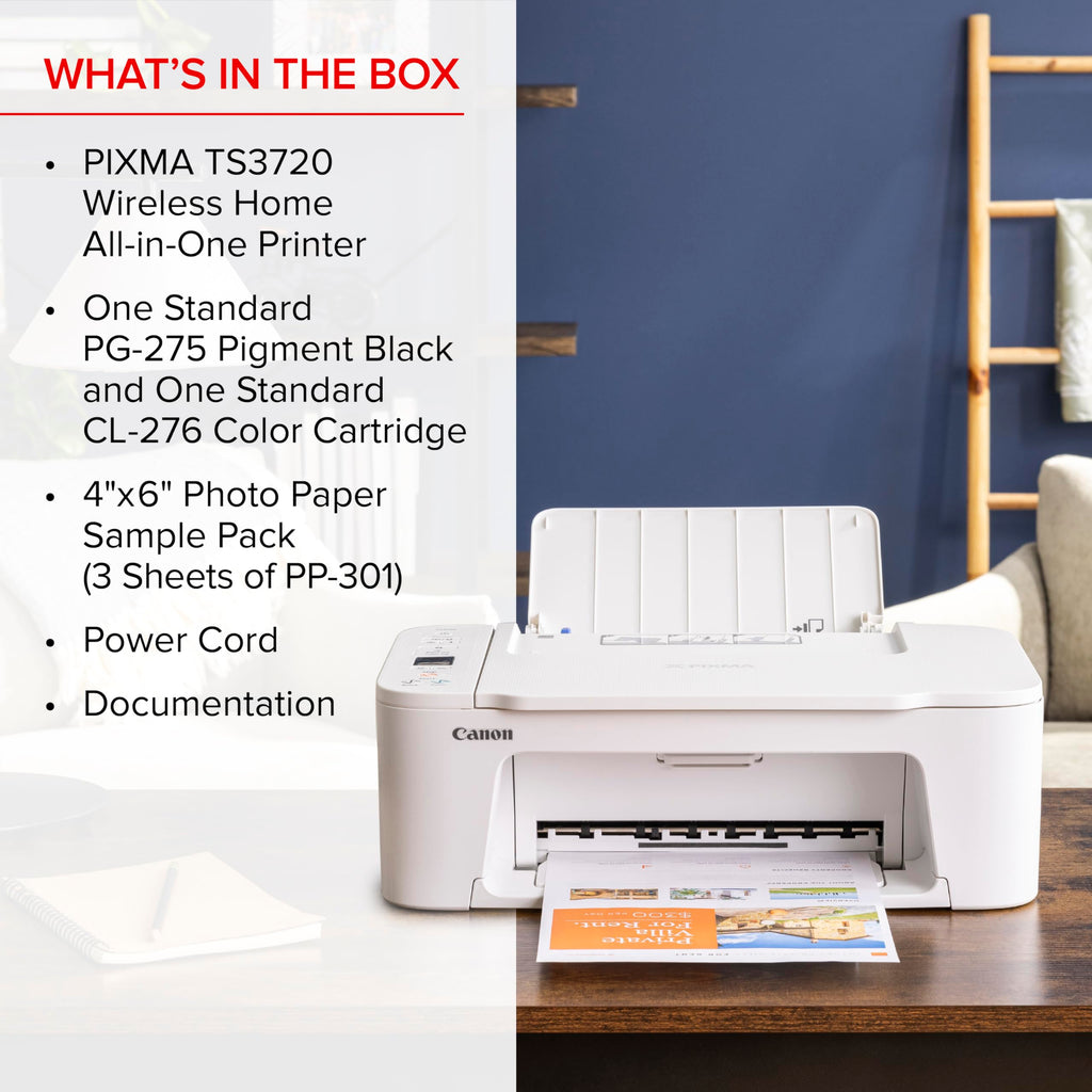Canon PIXMA TS3720 Wireless All-in-One Printer for Basic Home Printing, White