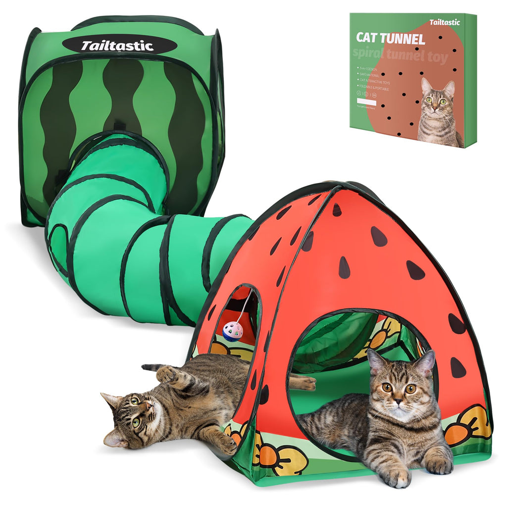 Tailtastic 3-in-1 Watermelon Cat Tunnel with Cube, Tent & Ball for Indoor