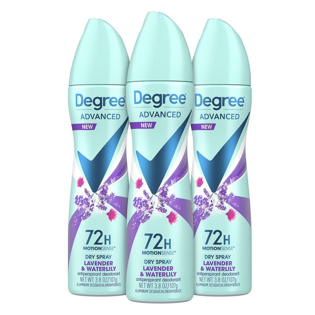Degree Advanced Antiperspirant Dry Spray Sweat and Odor 3 Pack 3.8 oz | 72-Hour Sweat and Odor Protection For Women With Body Heat Activated® Technology