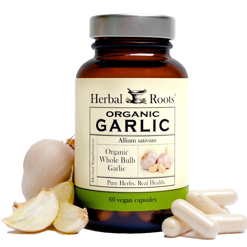 Herbal Roots Organic Whole Bulb Garlic Pills - Potent Extra Strength Immune Support - USDA Certified Organic - 60 Vegan Capsules
