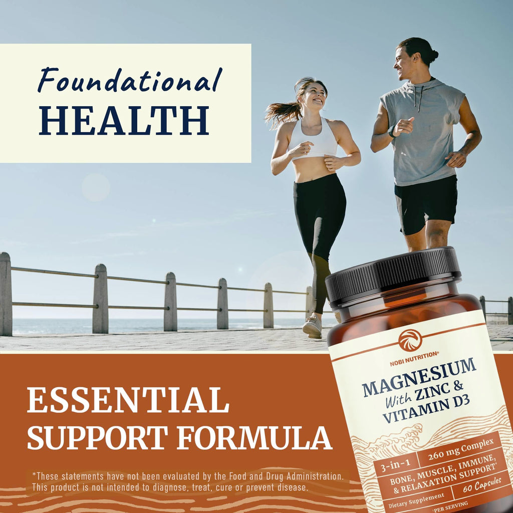 Magnesium Zinc & Vitamin D3, 260mg Complex, High Absorption, 60 Capsules