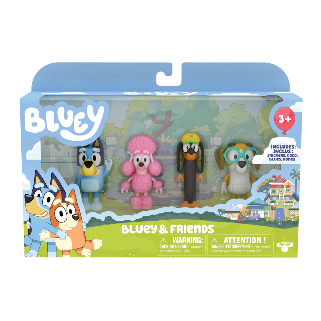 Buy now Bluey Pass The Parcel Figurine Toys Pack of 4, Character Toys with Bingo, Lucky’s Dad, and Lila Figures, Small Action Figures for Kids Ages 3+ at indiglob india