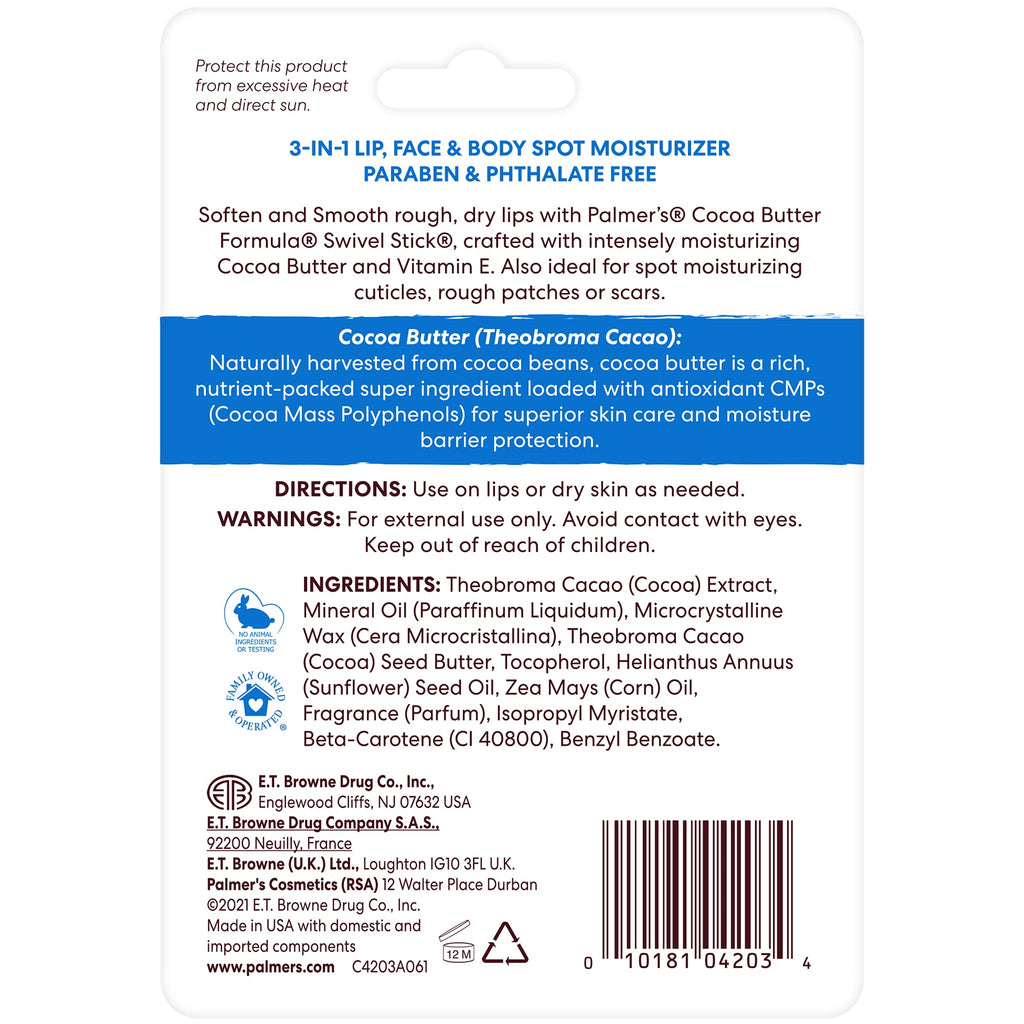 Palmer's Cocoa Butter Lip Balm & Face Body Moisturizer Sticks (Pack of 3) | Face and Body Swivel Stick with Vitamin E, Softens and Smooths, Suitable for Treating Dry Skin Patches, Scars, Marks